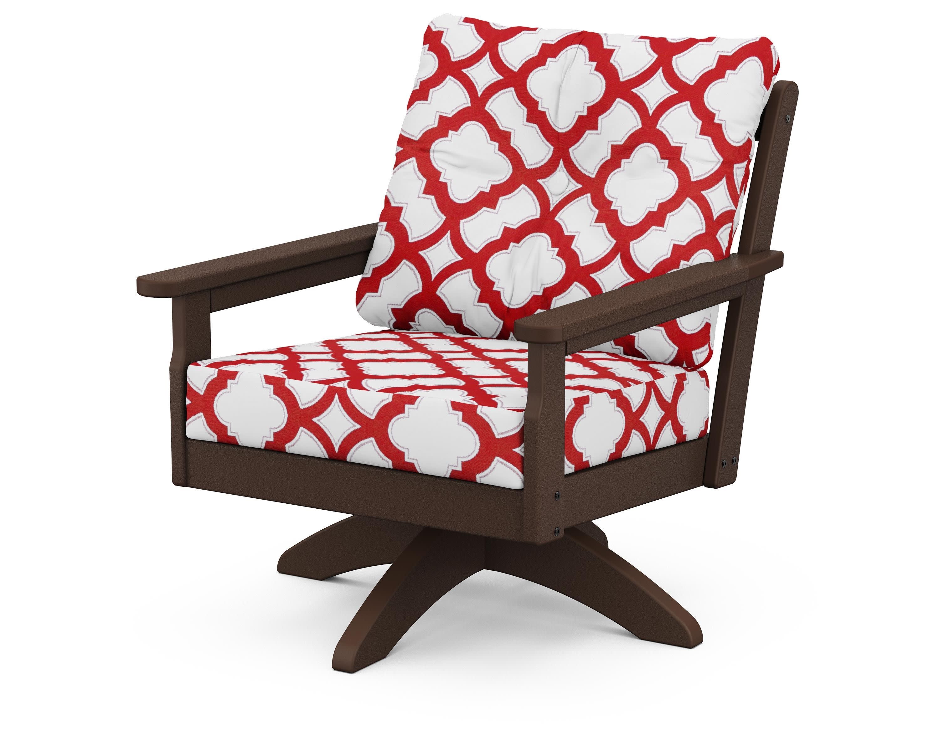 Vineyard Deep Seating Swivel Chair in Mahogany / Trellis Crimson