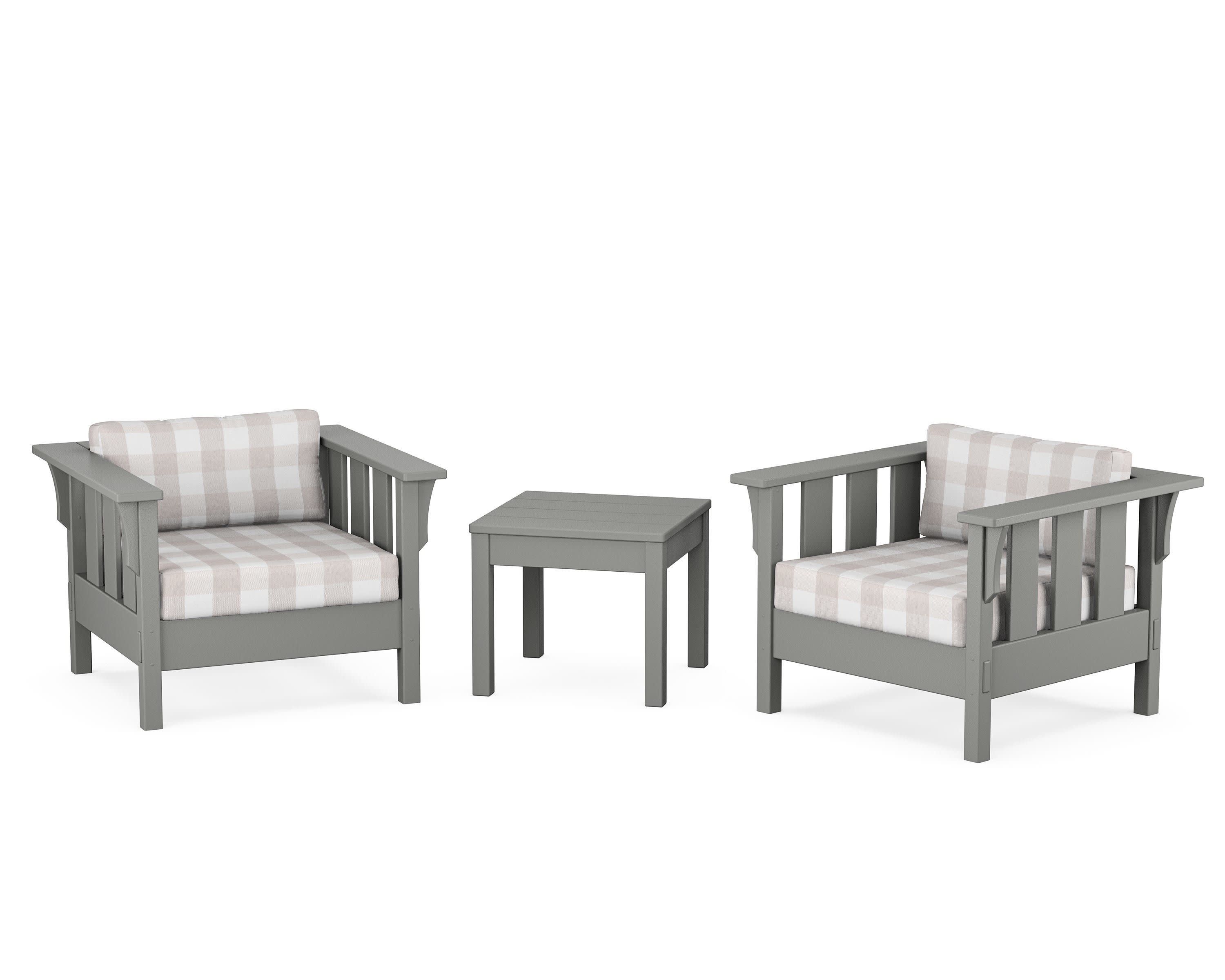 Acadia 3-Piece Deep Seating Set in Slate Grey / Buffalo Plaid Dune Burlap