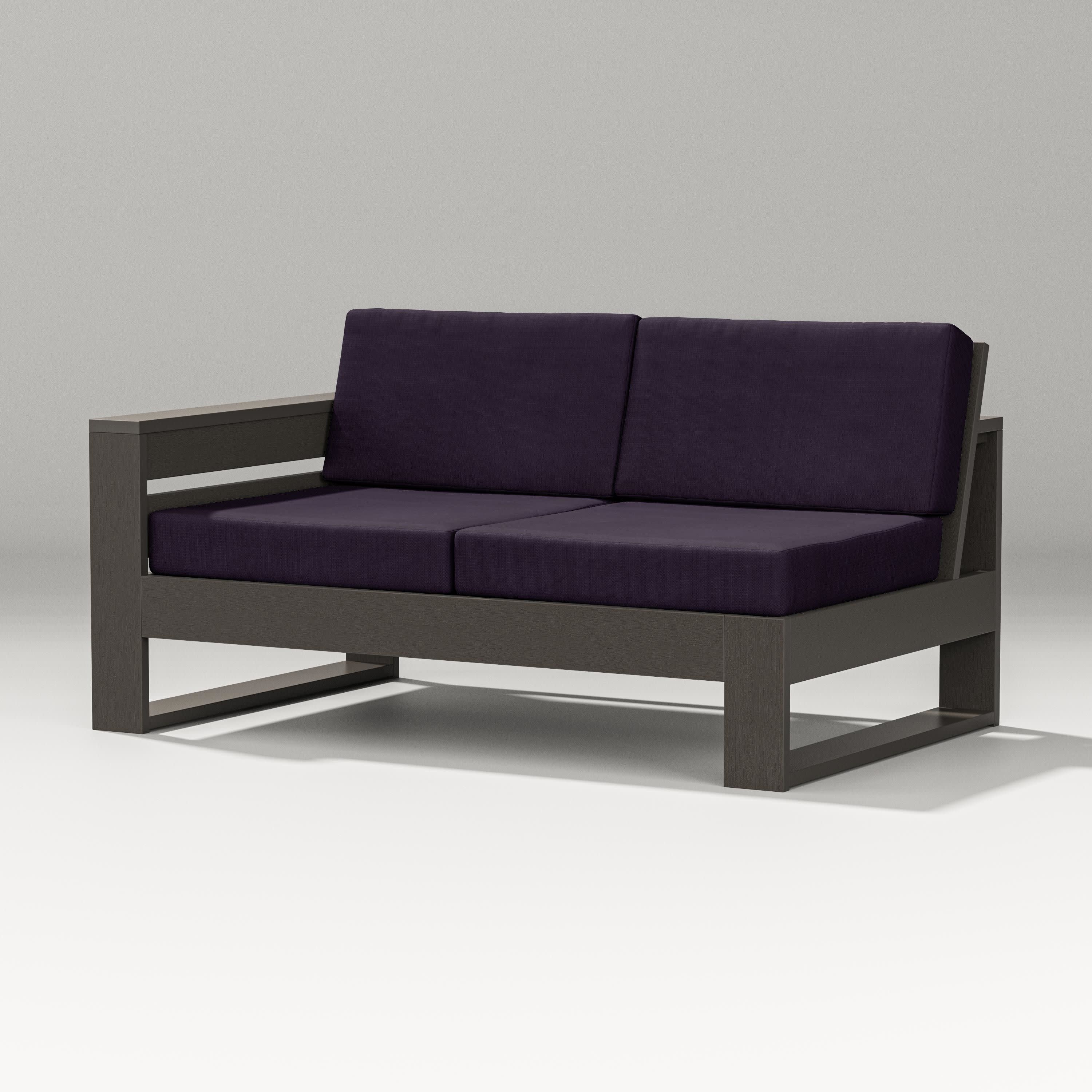 Latitude Modular Left Arm Loveseat in Vintage Coffee / Navy Linen
