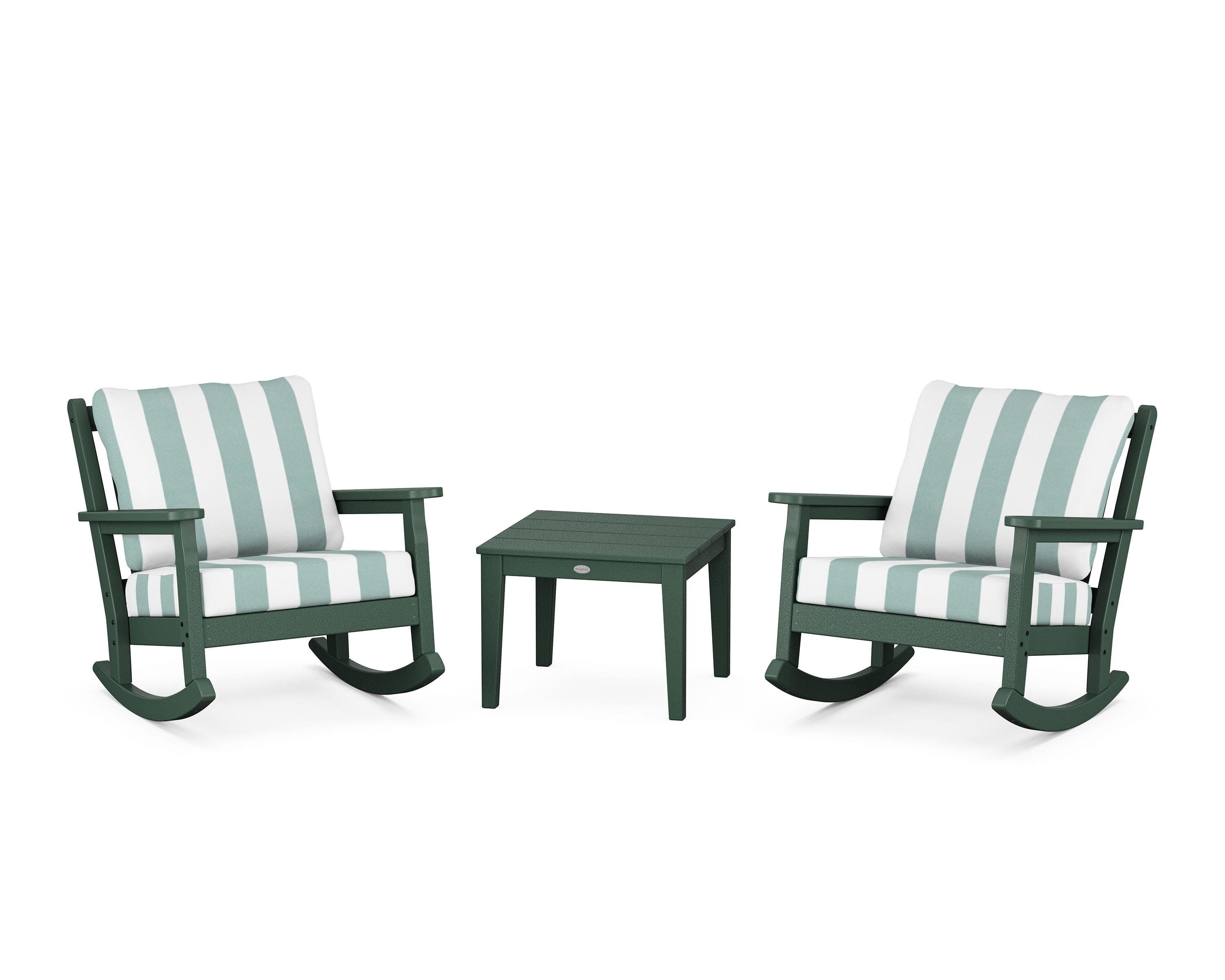 Chippendale 3-Piece Deep Seating Rocker Set in Green / Cabana Stripe Glacier Spa