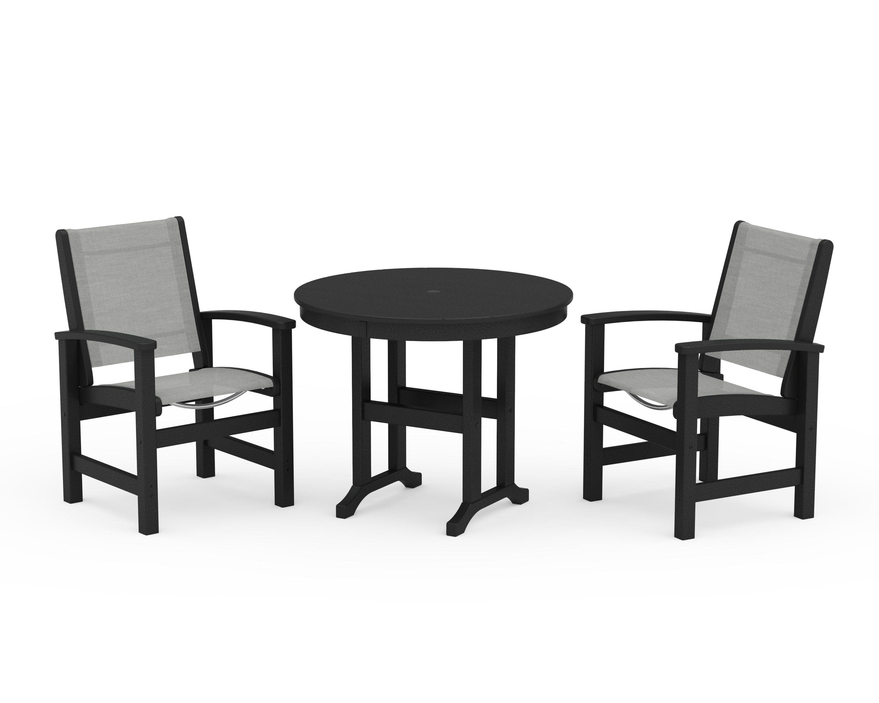 Coastal 3-Piece Round Dining Set in Black / Metallic Sling
