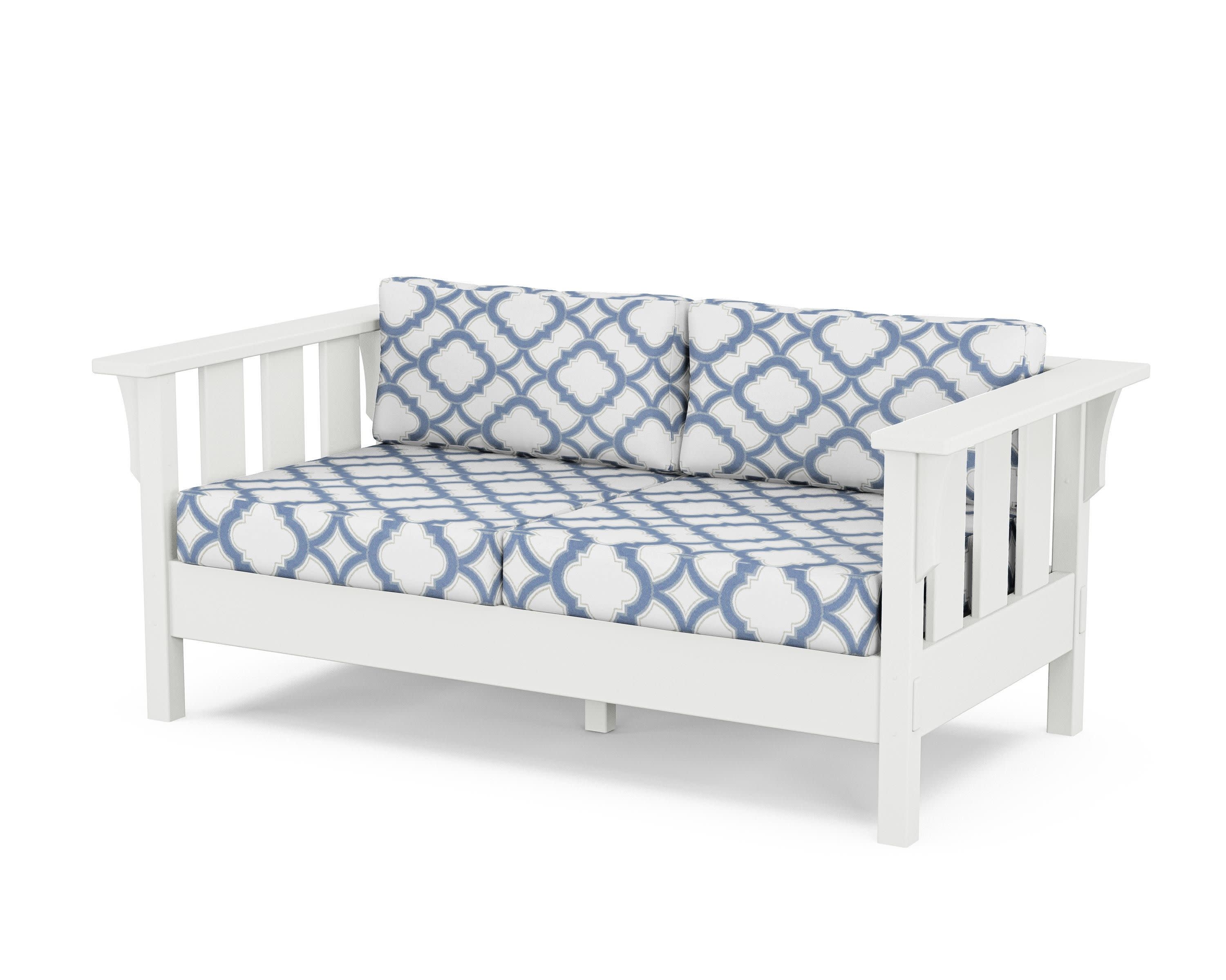 Acadia Deep Seating Loveseat in White / Trellis Sky Blue