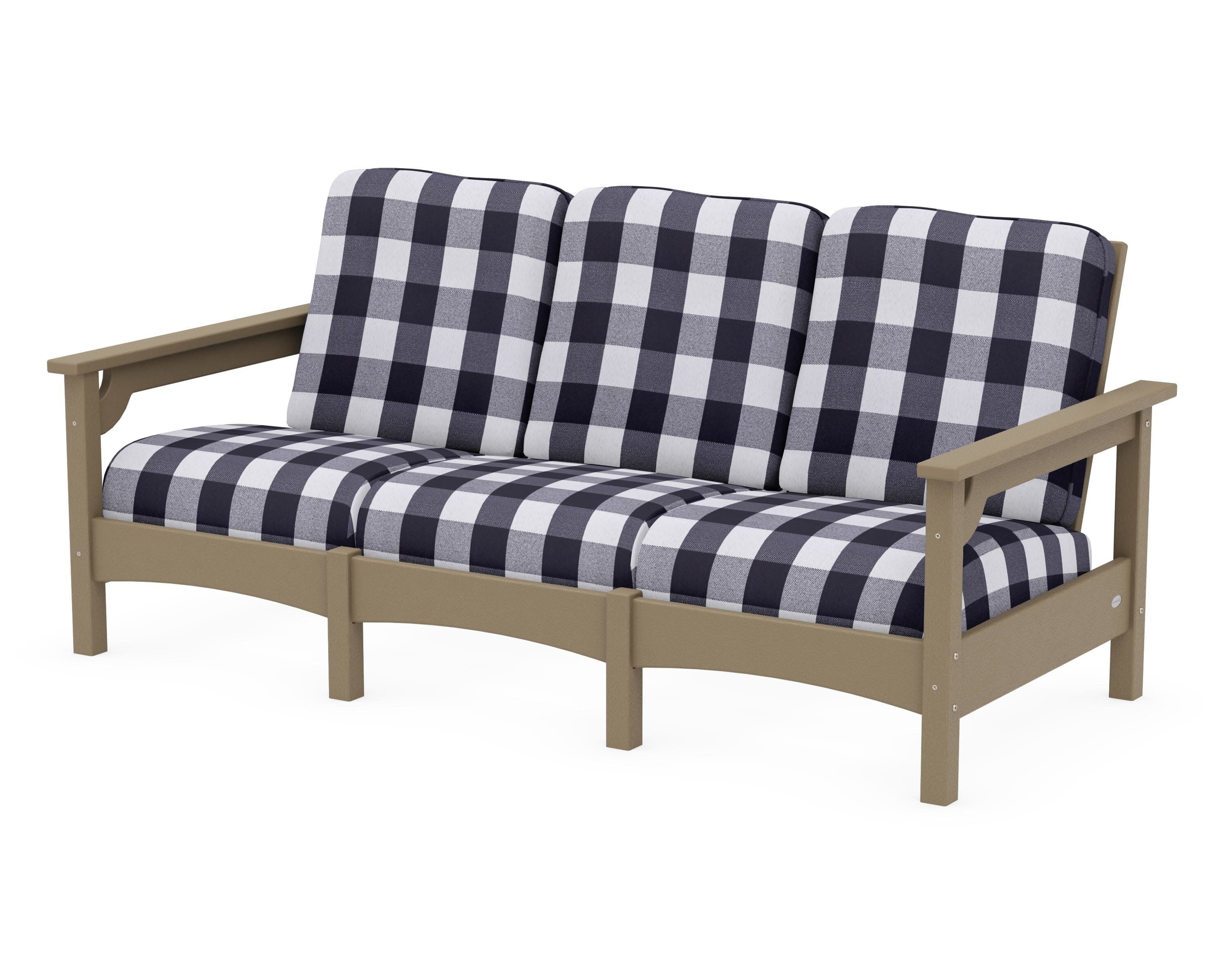 Club Sofa in Vintage Sahara / Buffalo Plaid Navy