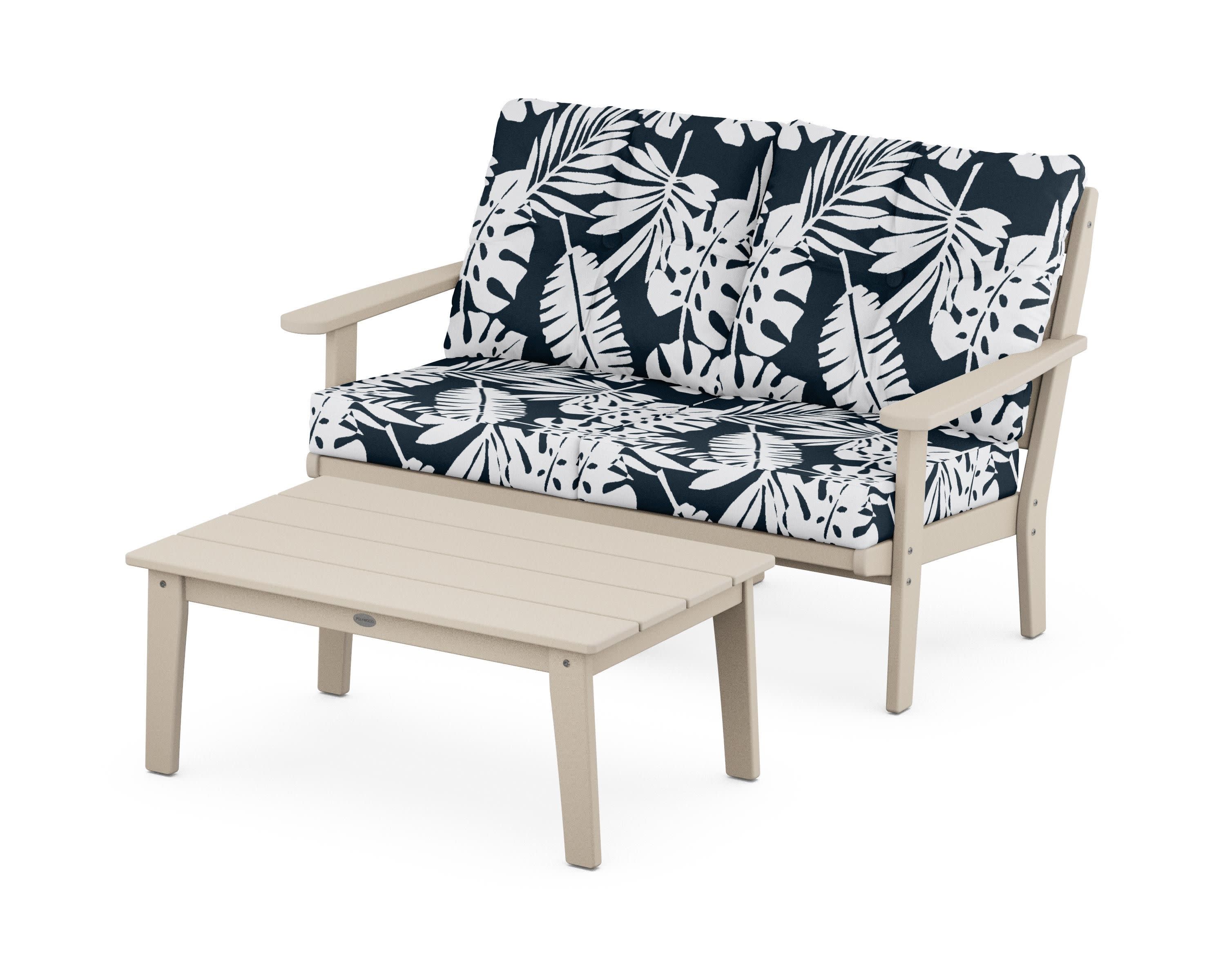 Lakeside 2-Piece Lounge Loveseat Set in Sand / Leaf Marine Indigo