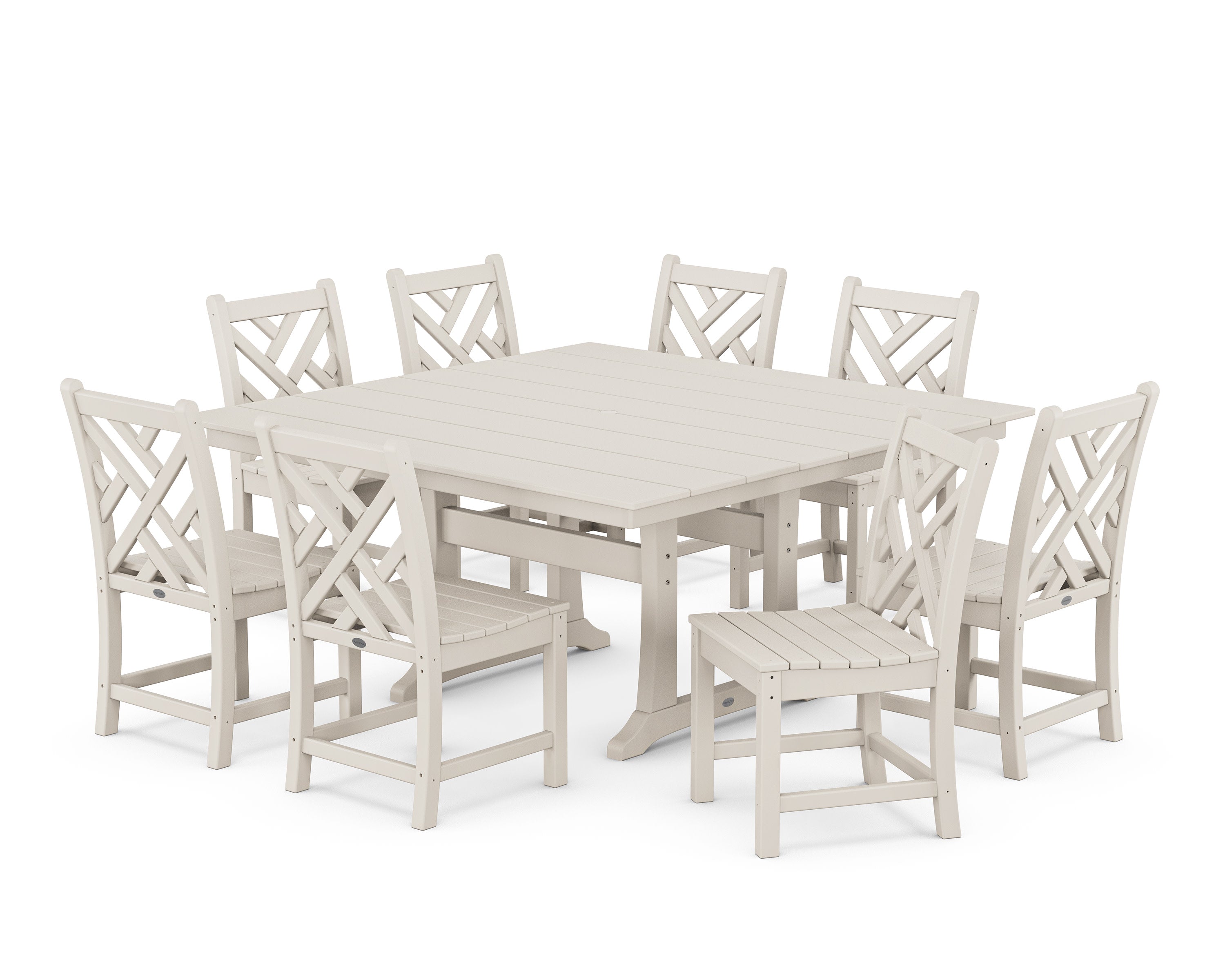 Chippendale 9-Piece Farmhouse Trestle Dining Set in Sand
