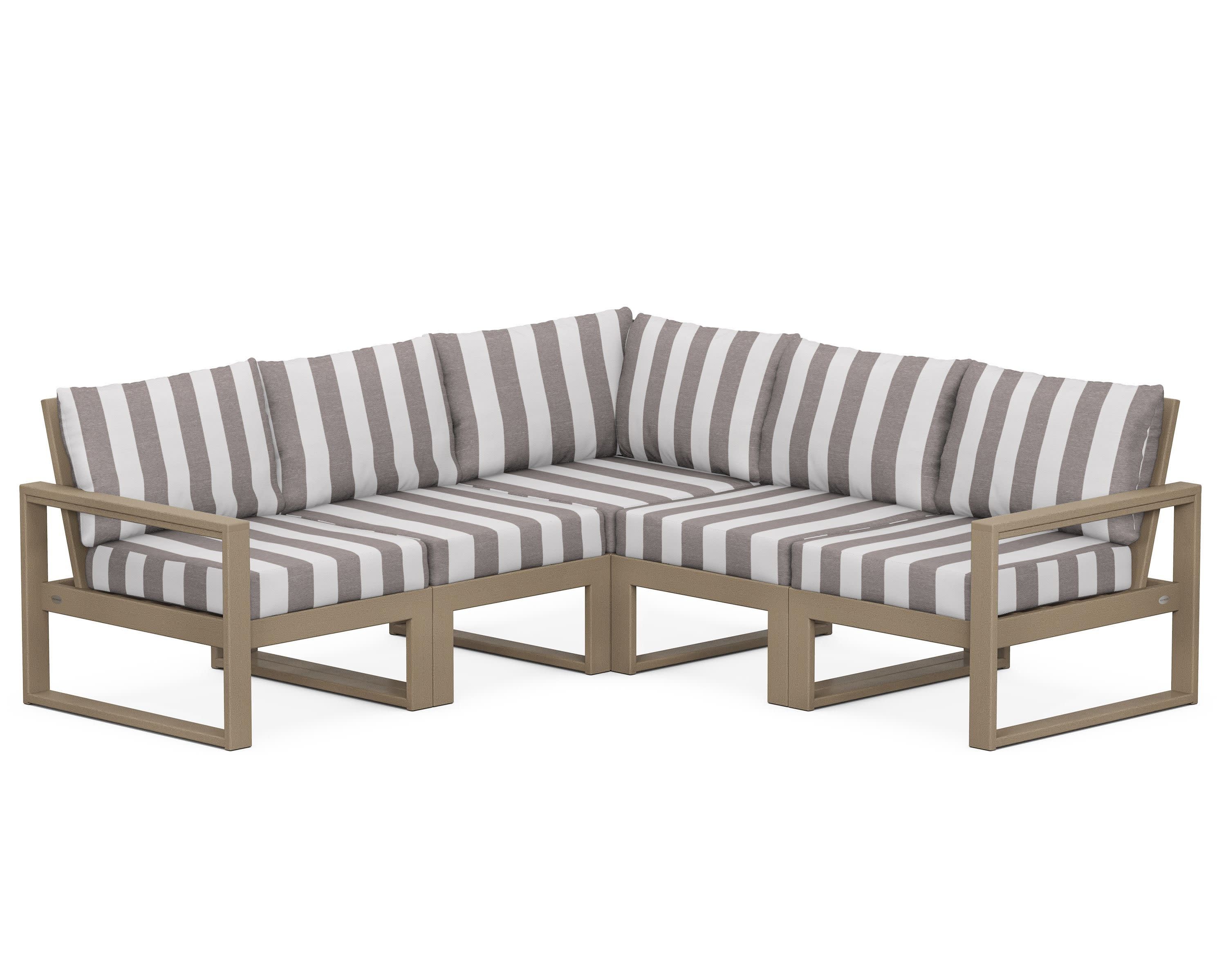 EDGE 5-Piece Modular Deep Seating Set in Vintage Sahara / Cabana Stripe Grey Mist