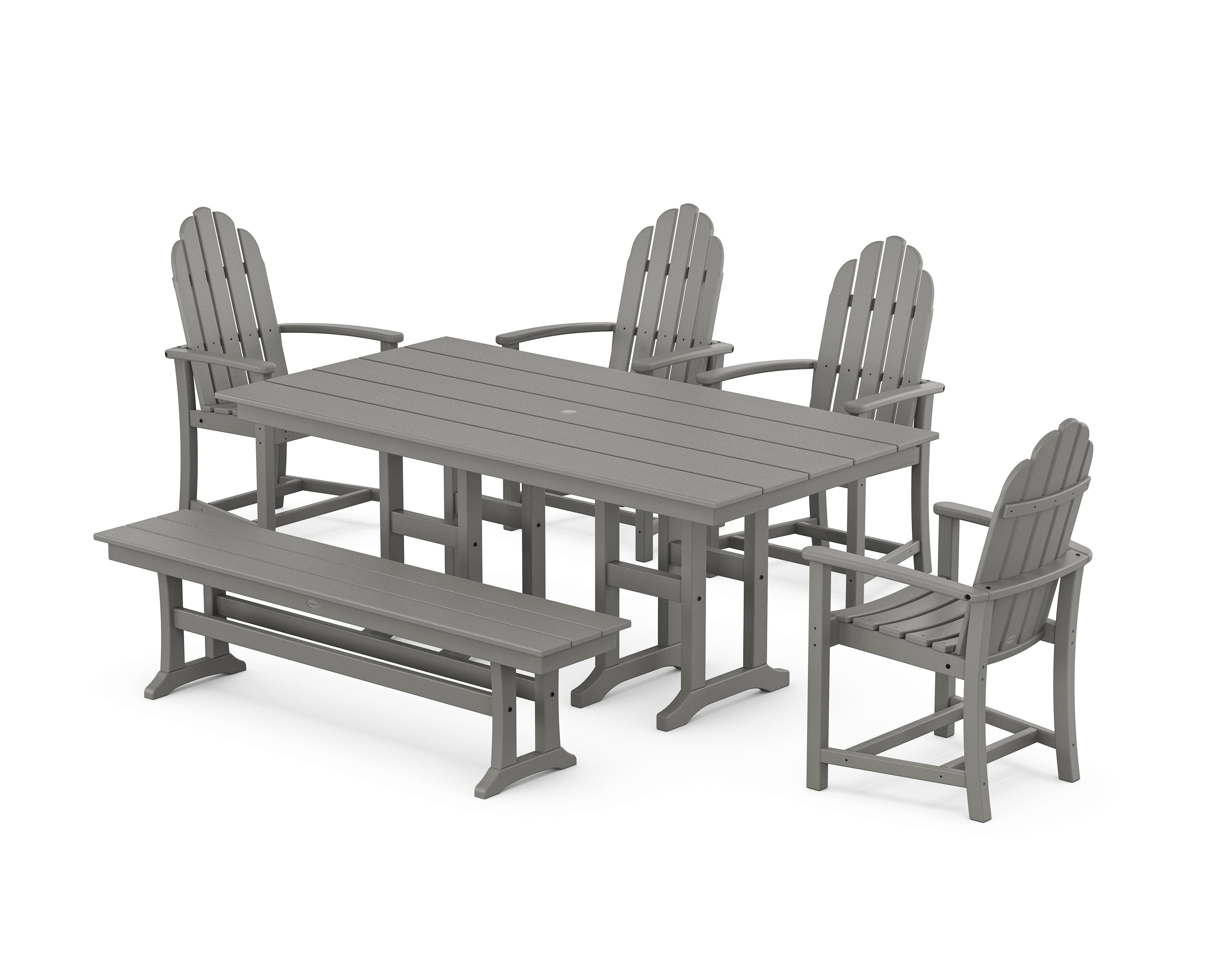 Classic Adirondack 6-Piece Farmhouse Dining Set with Bench in Slate Grey