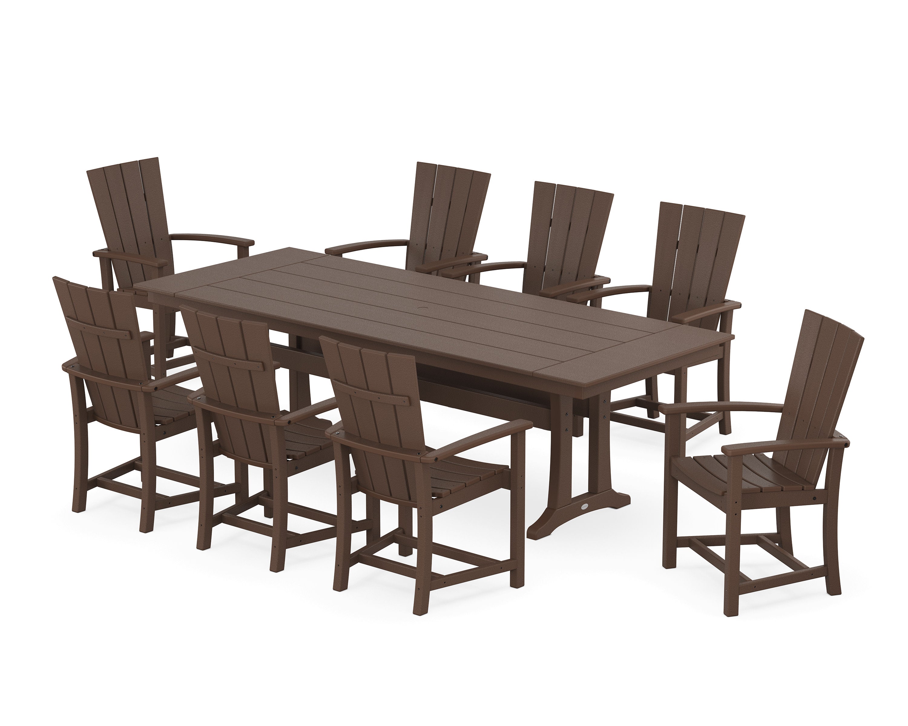 Quattro Adirondack 9-Piece Farmhouse Dining Set with Trestle Legs in Mahogany