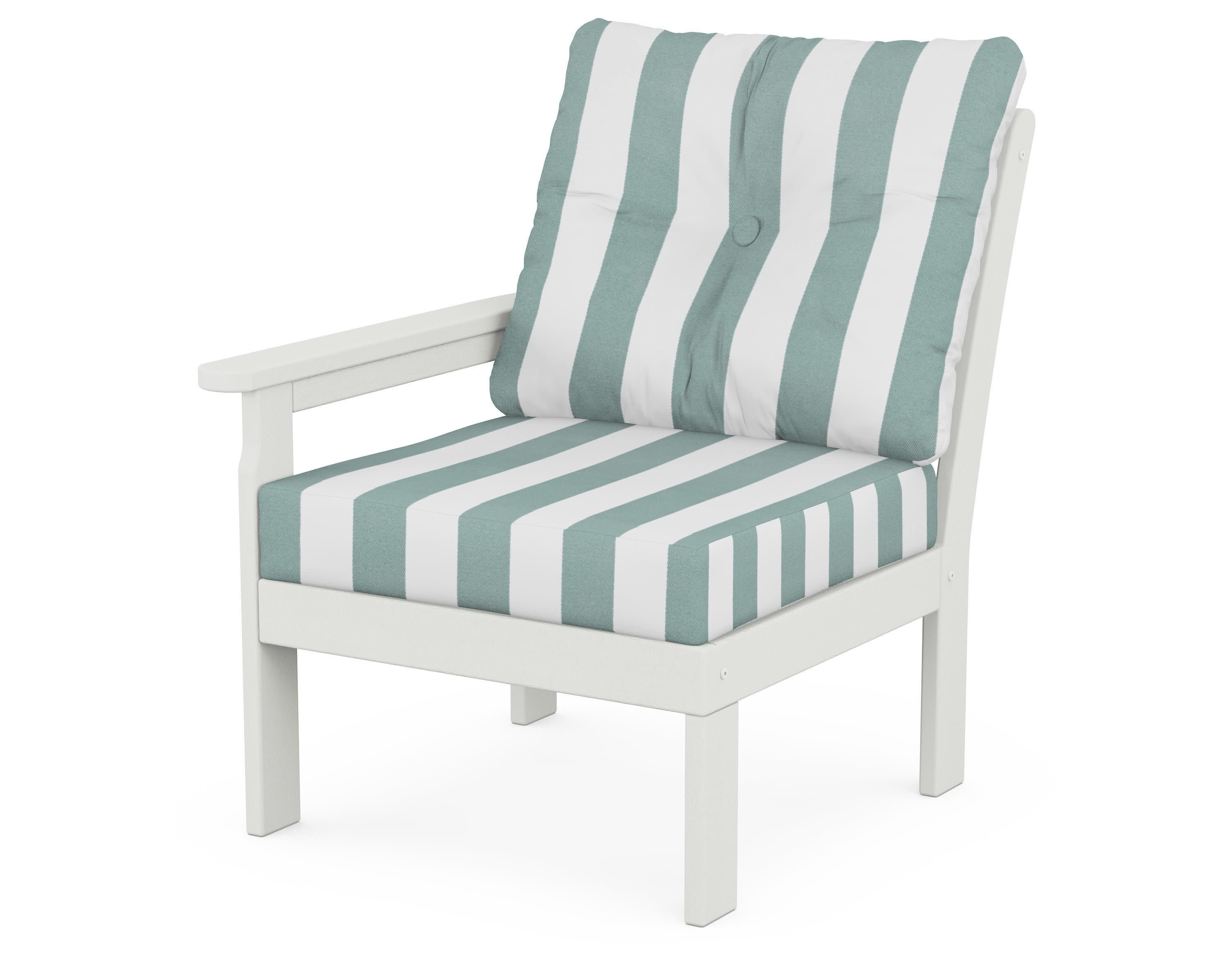 Vineyard Modular Left Arm Chair in Vintage White / Cabana Stripe Glacier Spa