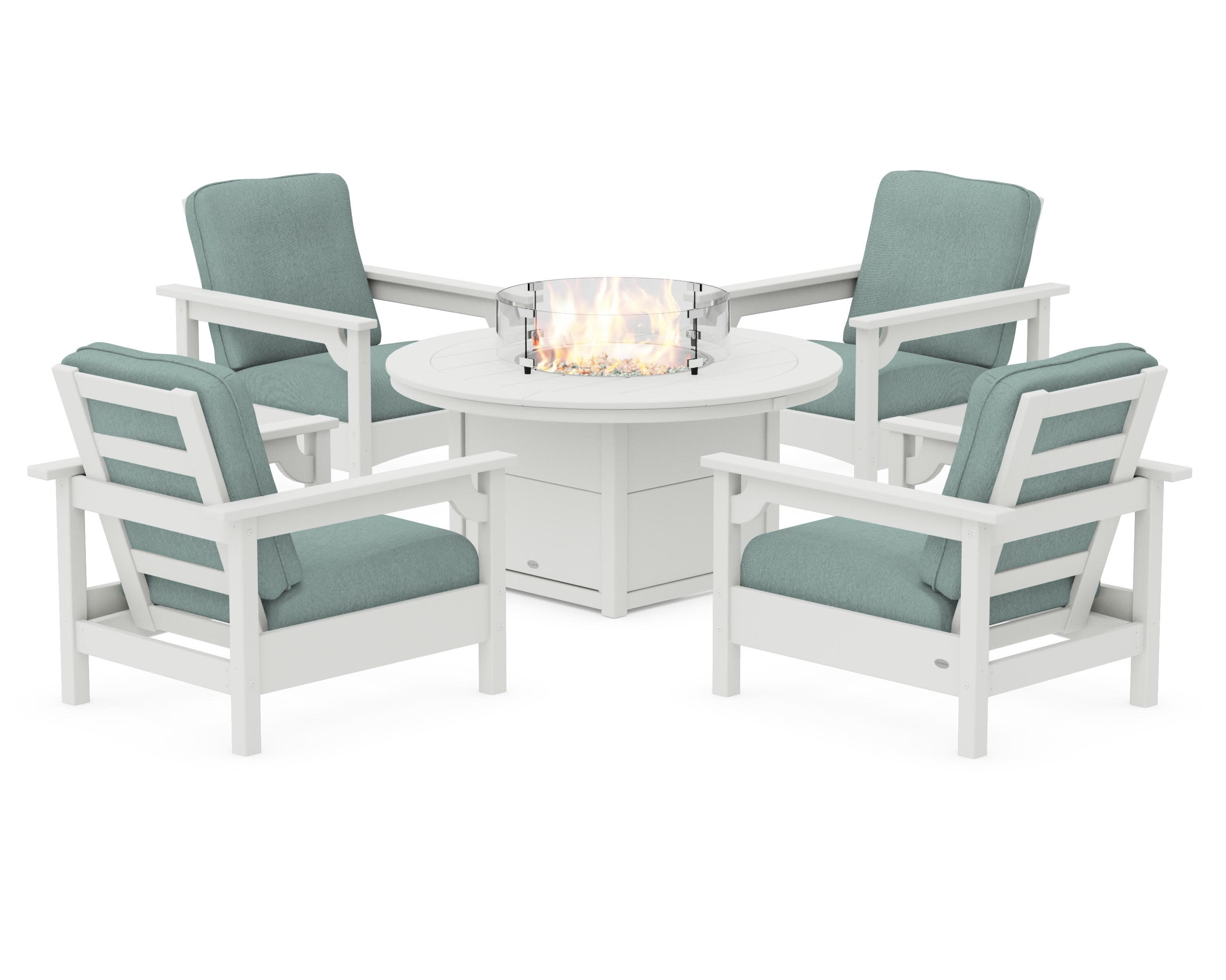 Club 5-Piece Conversation Set with Fire Pit Table in Vintage White / Glacier Spa