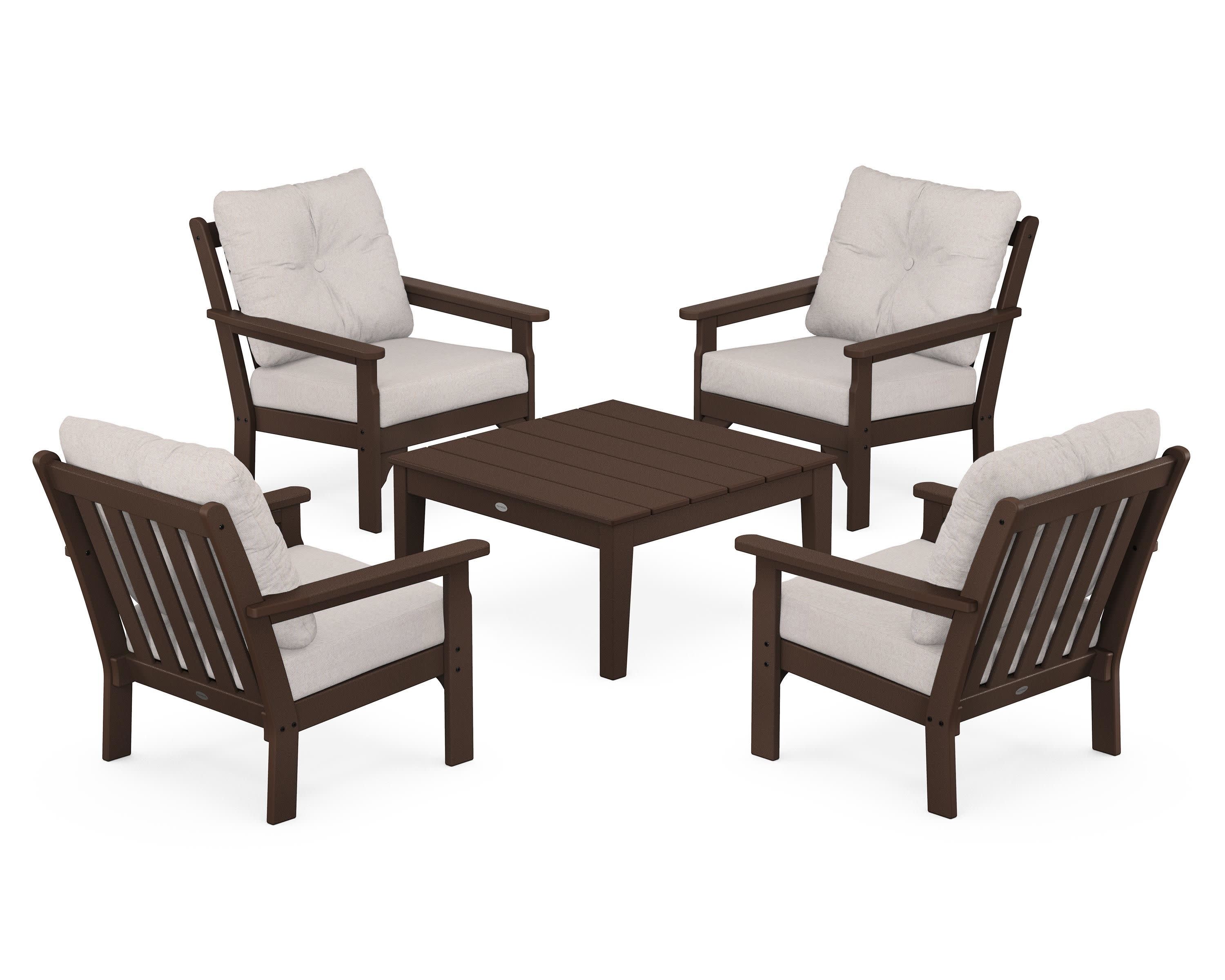 Vineyard 5-Piece Deep Seating Conversation Set in Mahogany / Dune Burlap