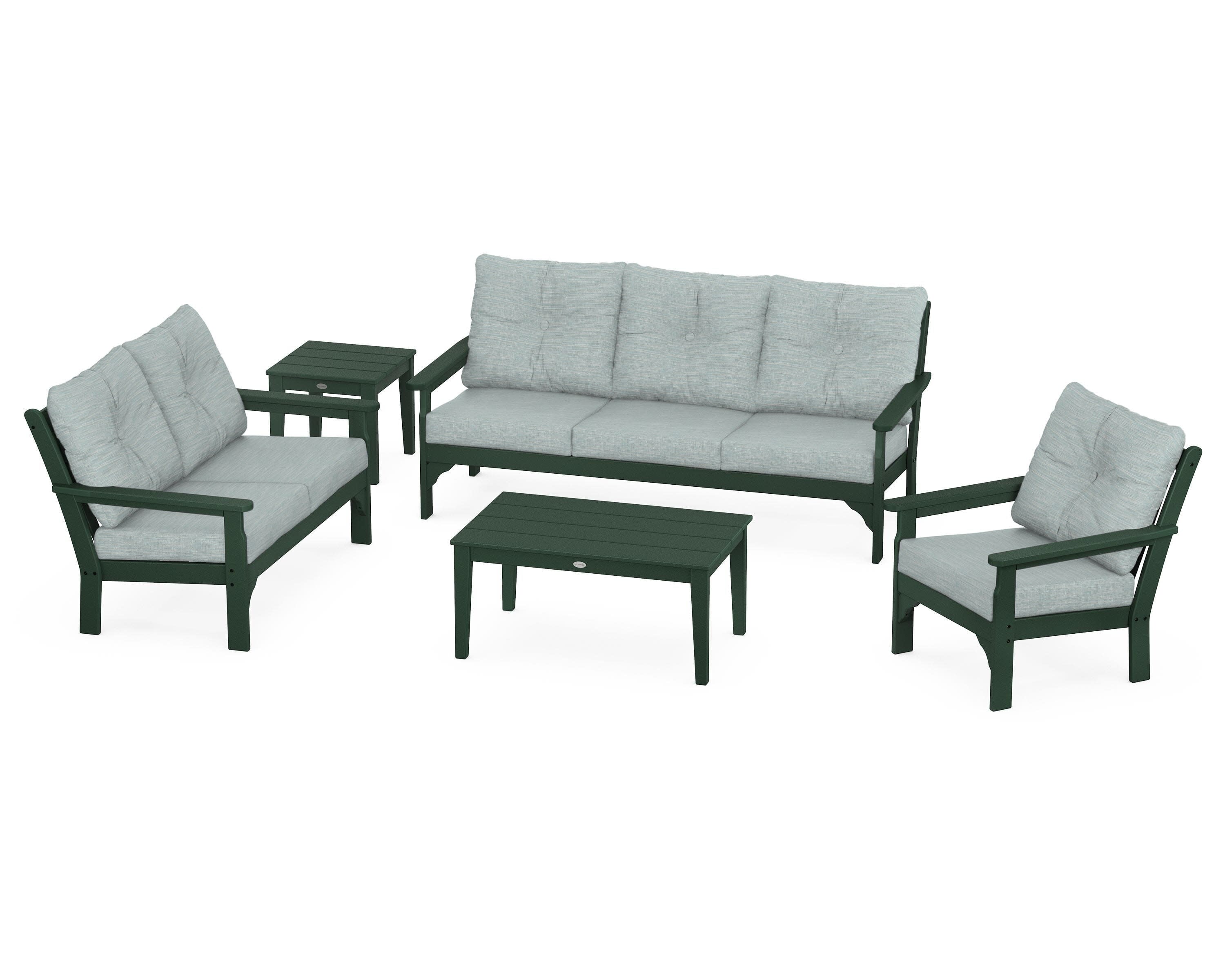 Vineyard 5 Piece Deep Seating Set in Green / Soothe Mist