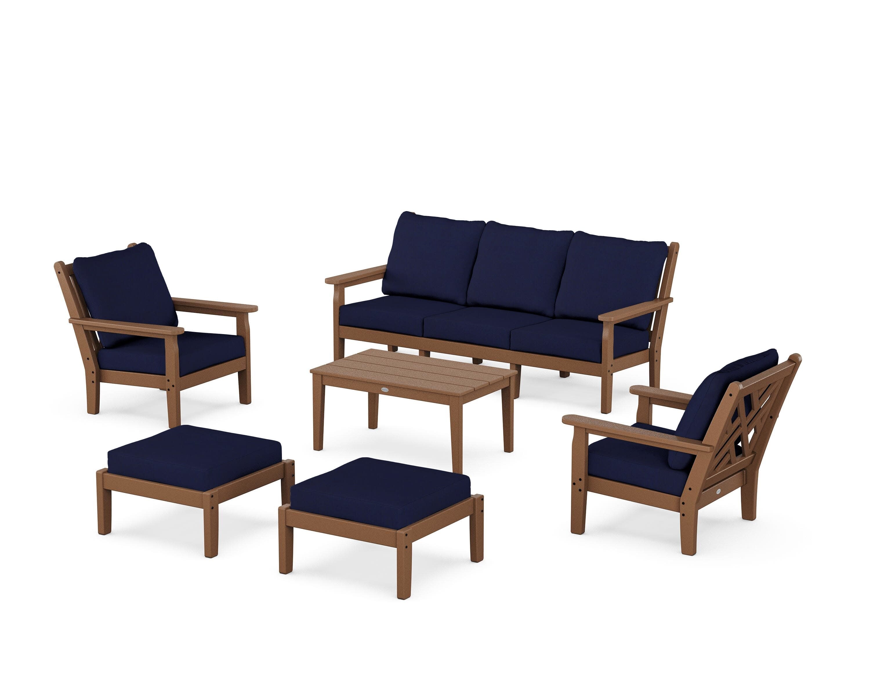 Chippendale 6-Piece Lounge Sofa Set in Teak / Navy