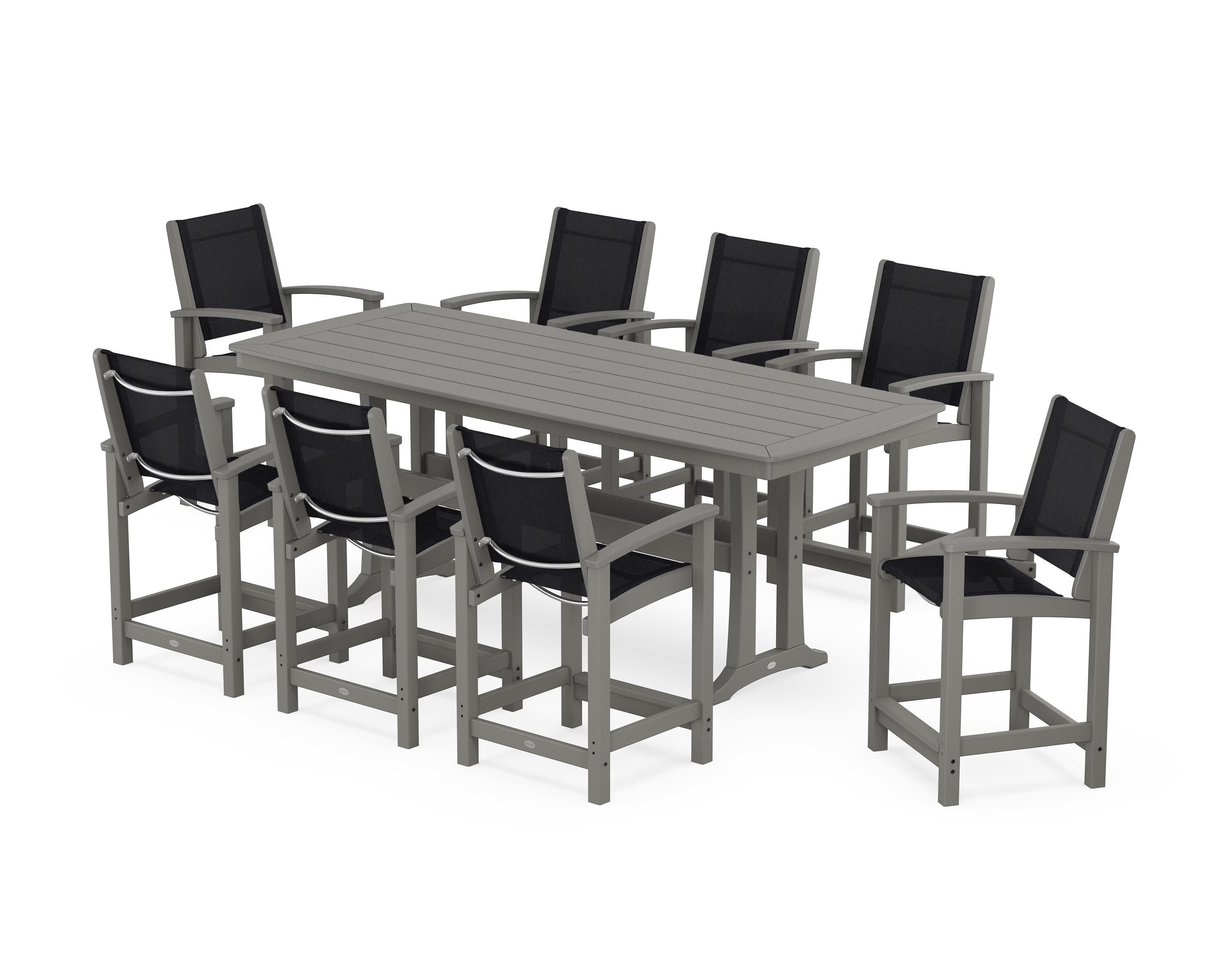 Coastal 9-Piece Counter Set with Trestle Legs in Slate Grey / Black Sling