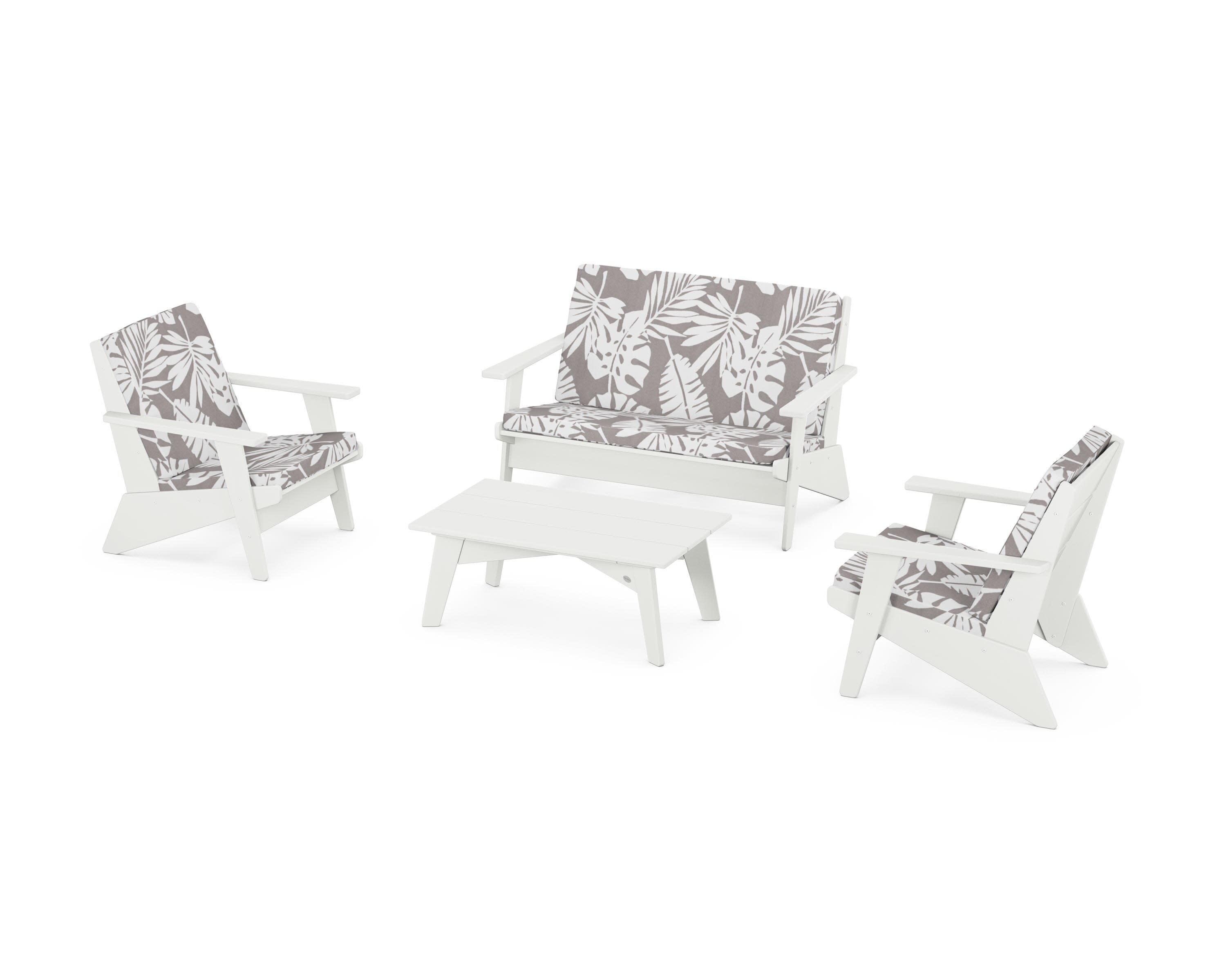 Riviera Modern Lounge 4-Piece Set in Vintage White / Leaf Grey Mist