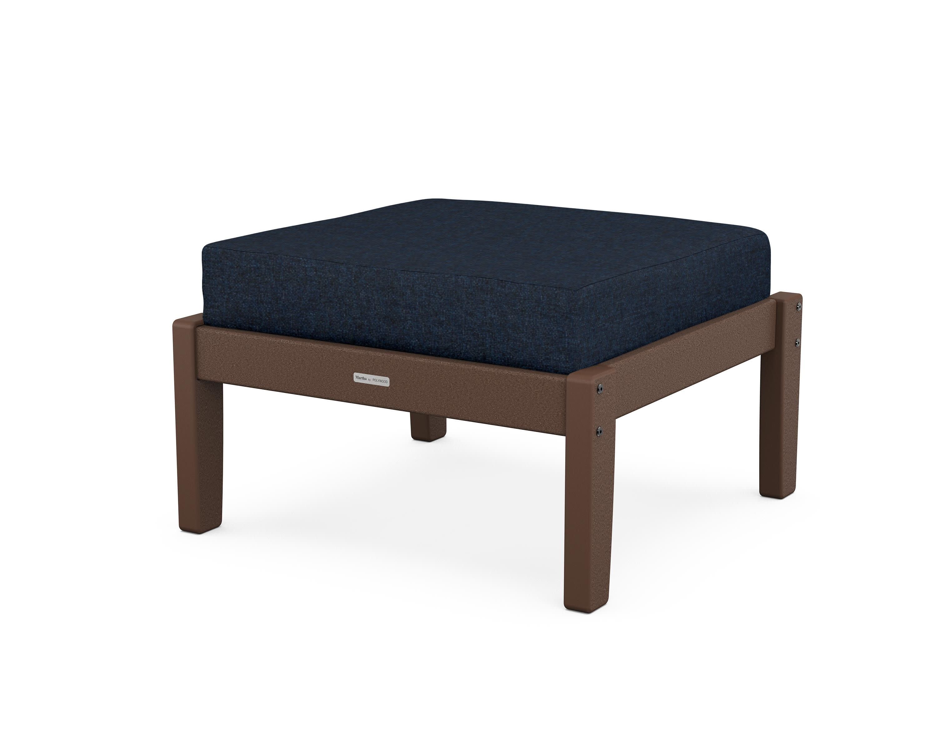 Chinoiserie Deep Seating Ottoman in Mahogany / Marine Indigo