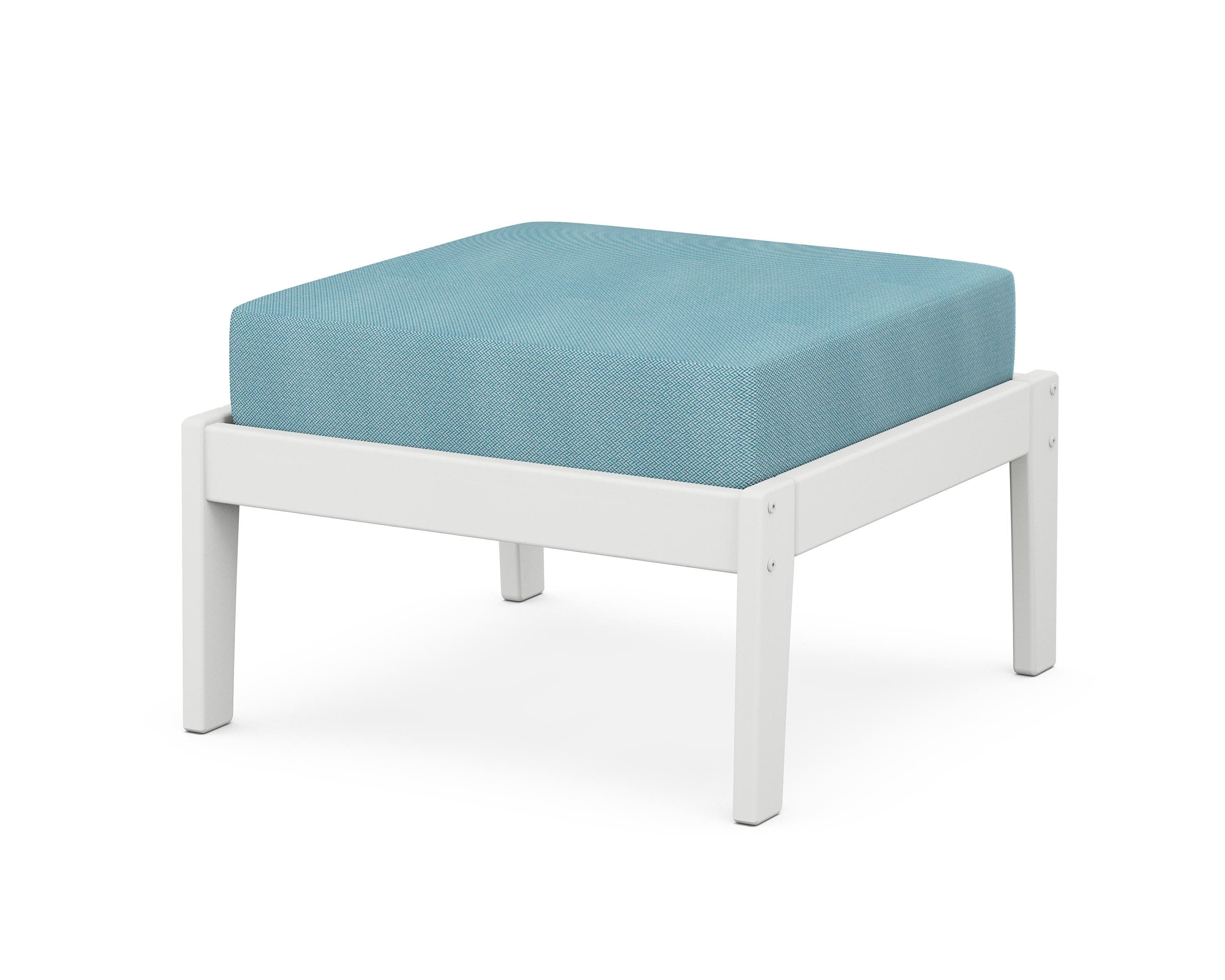 Deep Seating Ottoman in White / Lattice Sky Blue