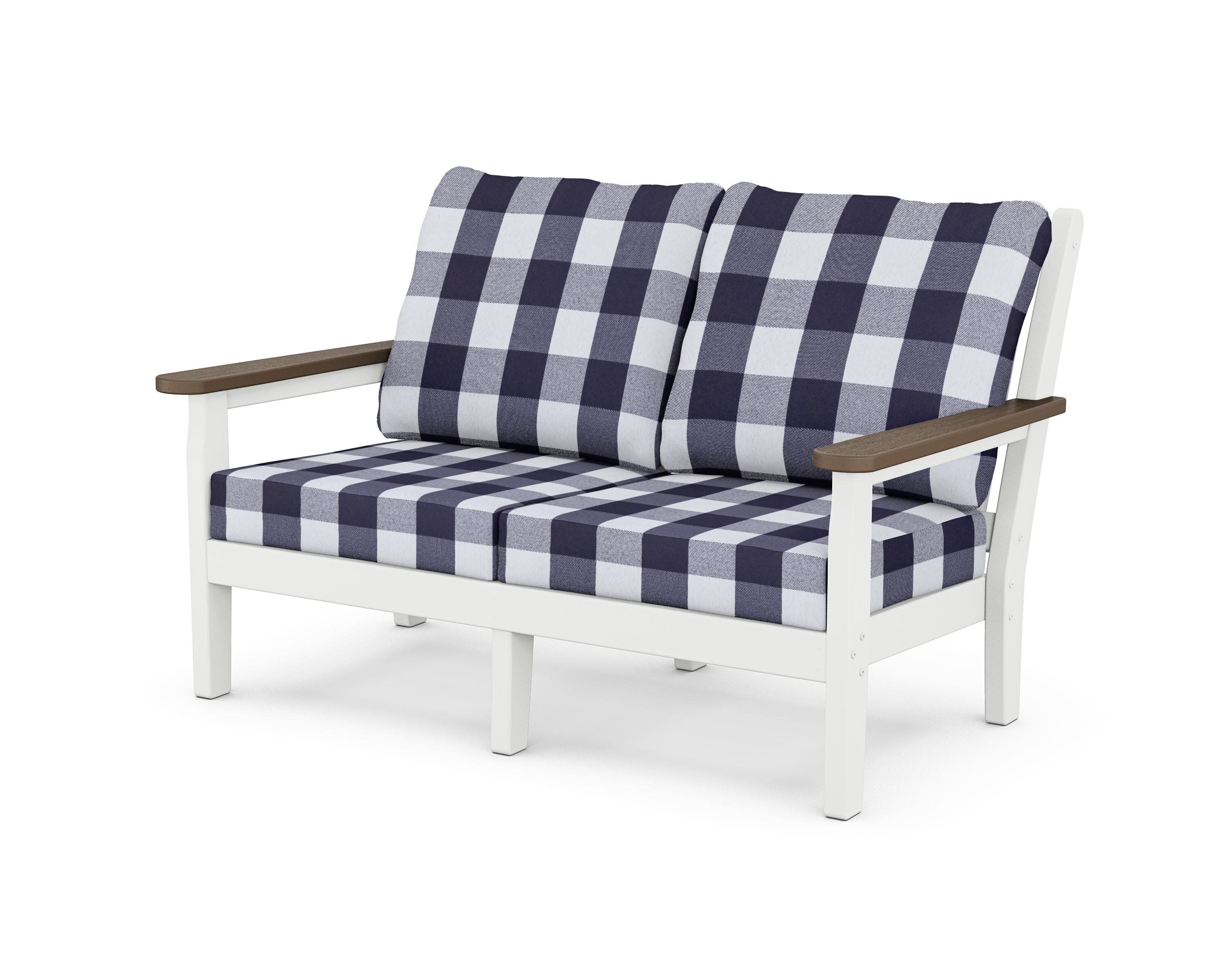 Chippendale Deep Seating Loveseat in White / Kona / Buffalo Plaid Navy