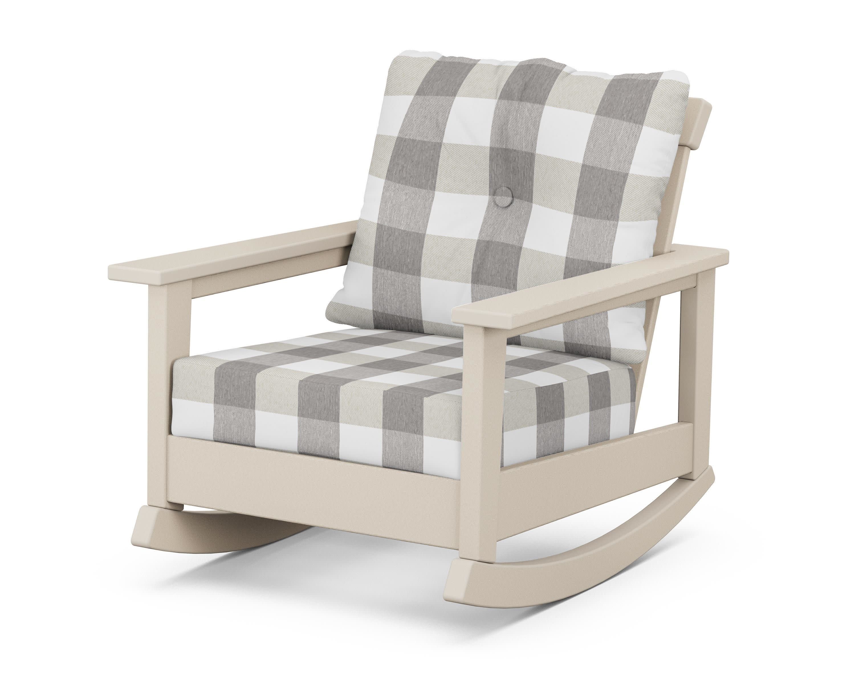 Prescott Deep Seating Rocking Chair in Sand / Buffalo Plaid Grey Mist