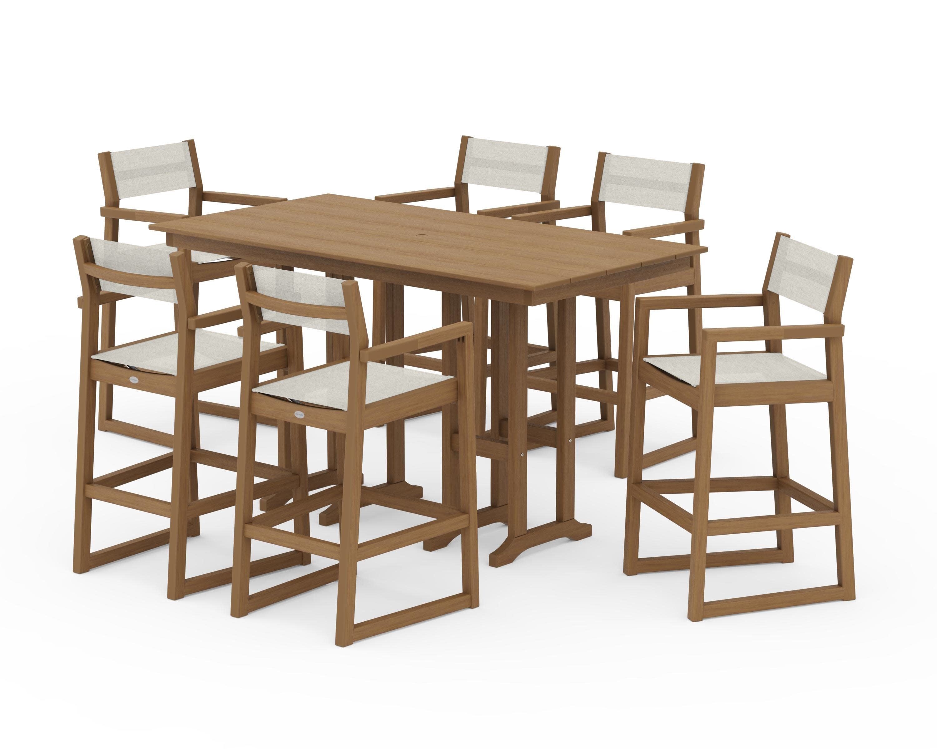 EDGE Sling Arm Chair 7-Piece Farmhouse Bar Set in Natural / Parchment Sling