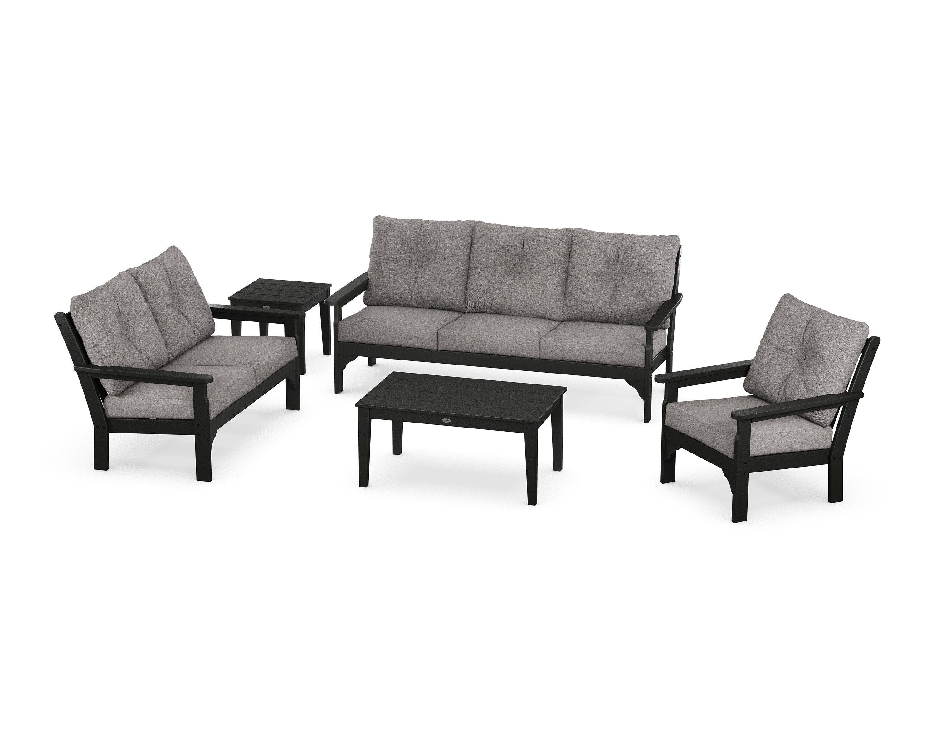 Vineyard 5 Piece Deep Seating Set in Black / Grey Mist