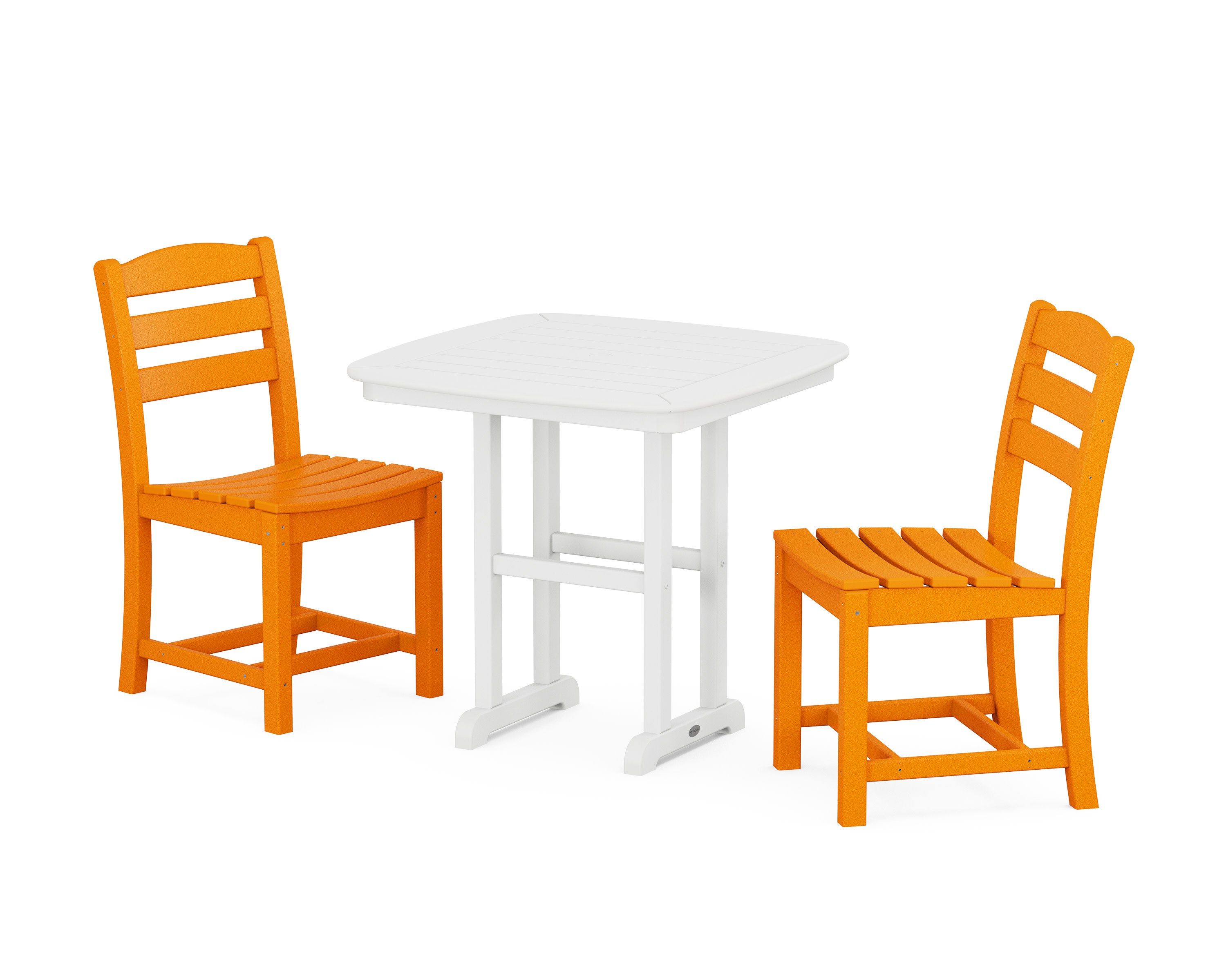 La Casa Caf Side Chair 3-Piece Dining Set in Tangerine / White