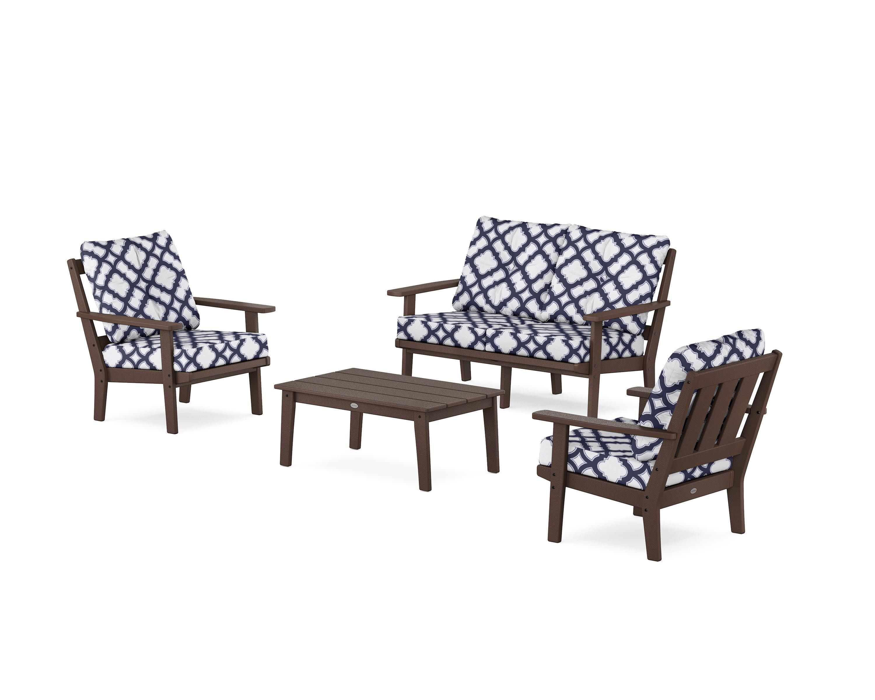 Oxford 4-Piece Deep Seating Set with Loveseat in Mahogany / Trellis Navy