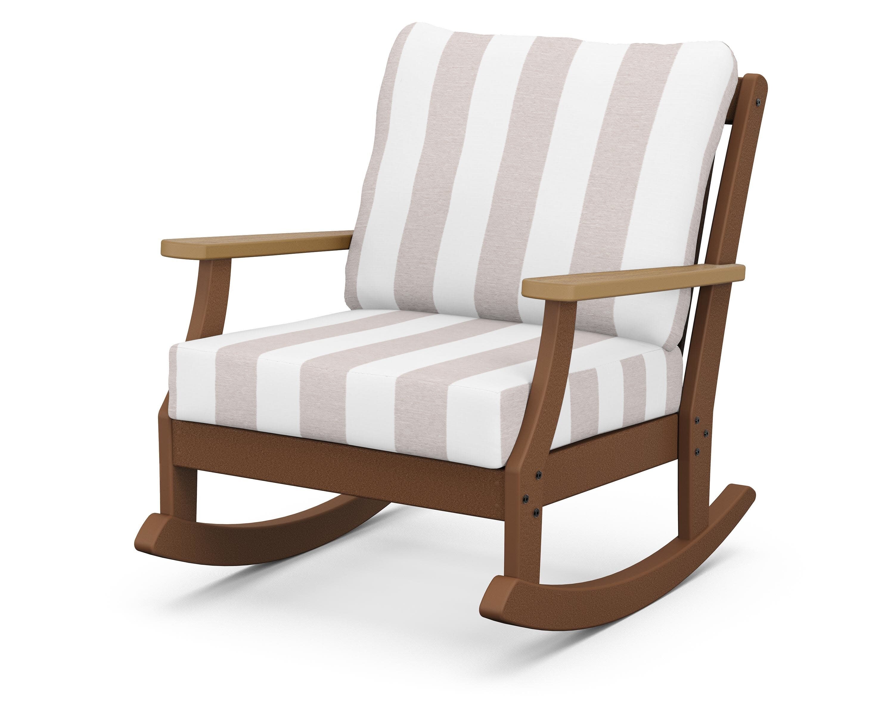 Braxton Deep Seating Rocking Chair in Teak / Natural / Cabana Stripe Dune Burlap
