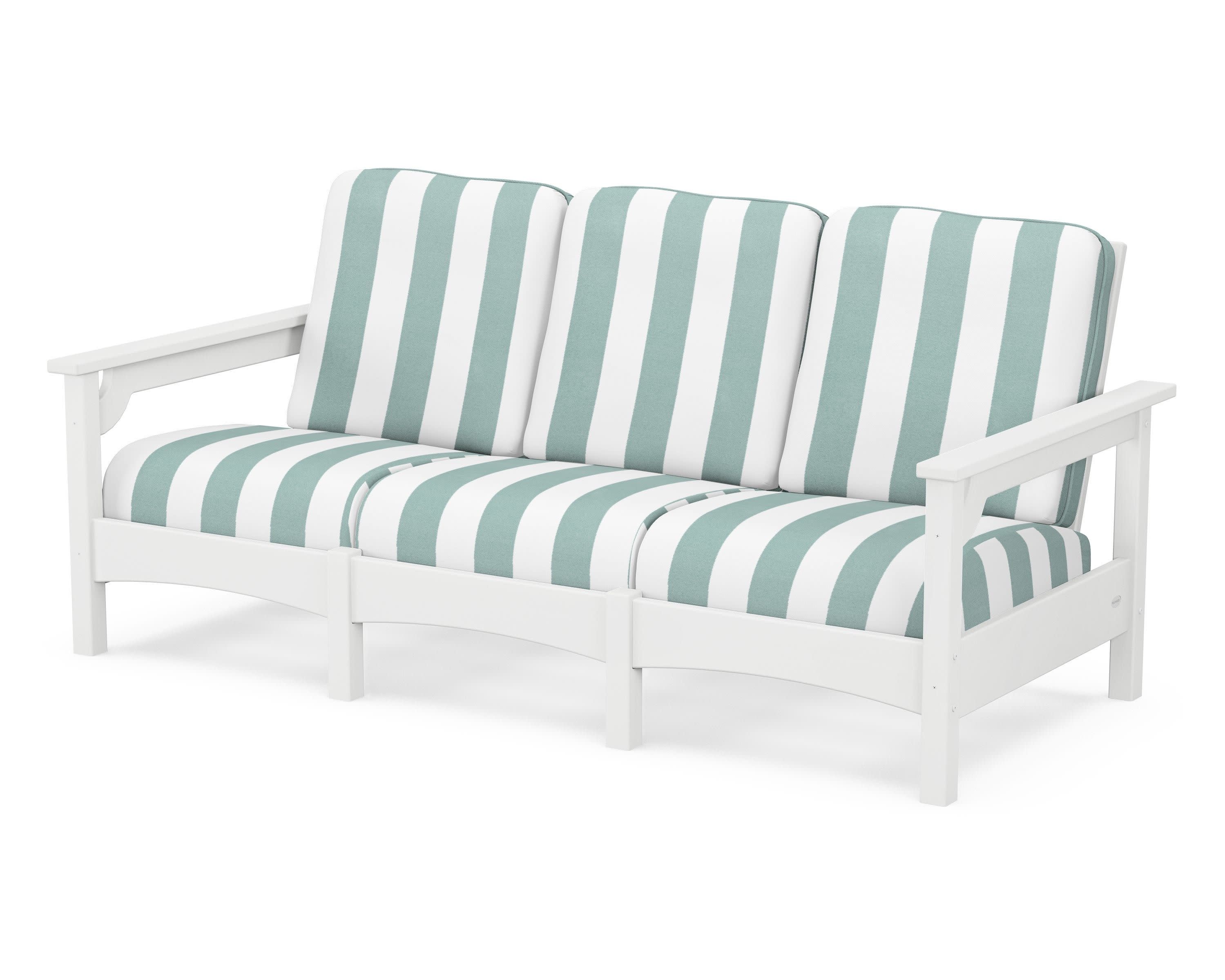 Club Sofa in White / Cabana Stripe Glacier Spa