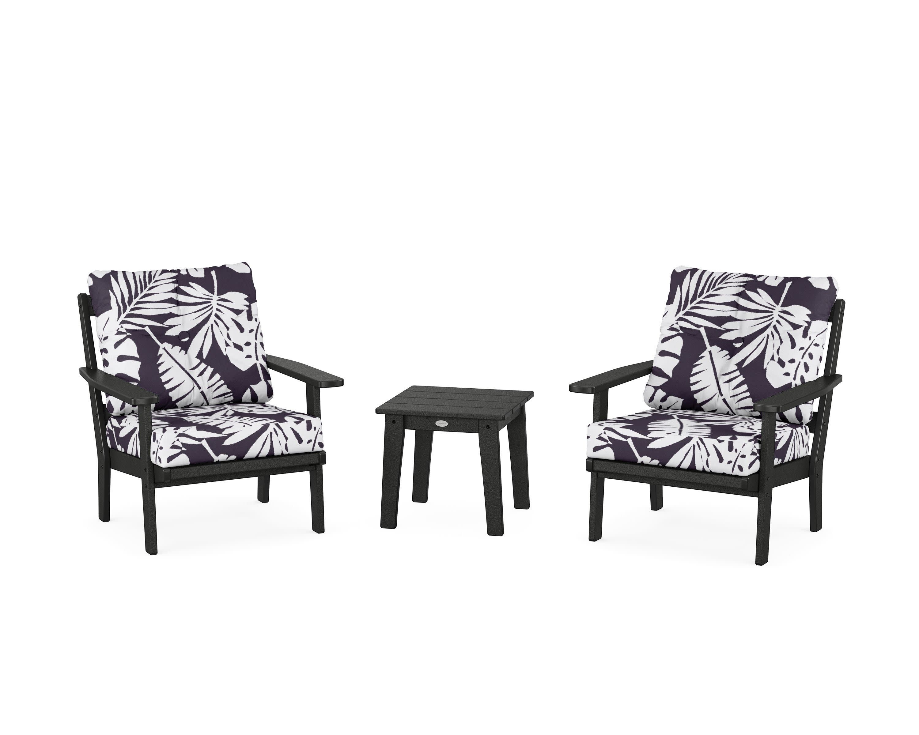 Oxford 3-Piece Deep Seating Set in Black / Leaf Navy