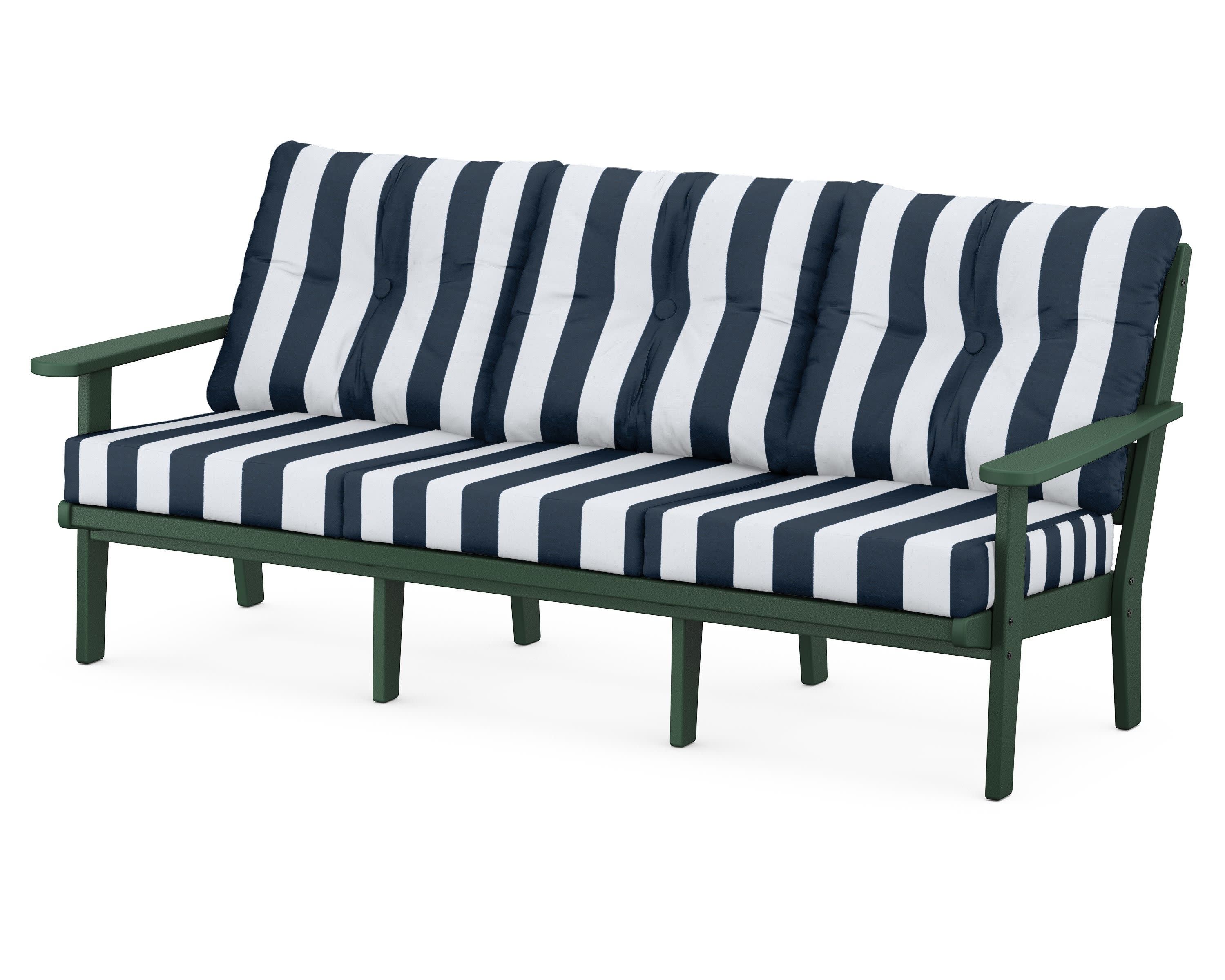 Lakeside Deep Seating Sofa in Green / Cabana Stripe Marine Indigo