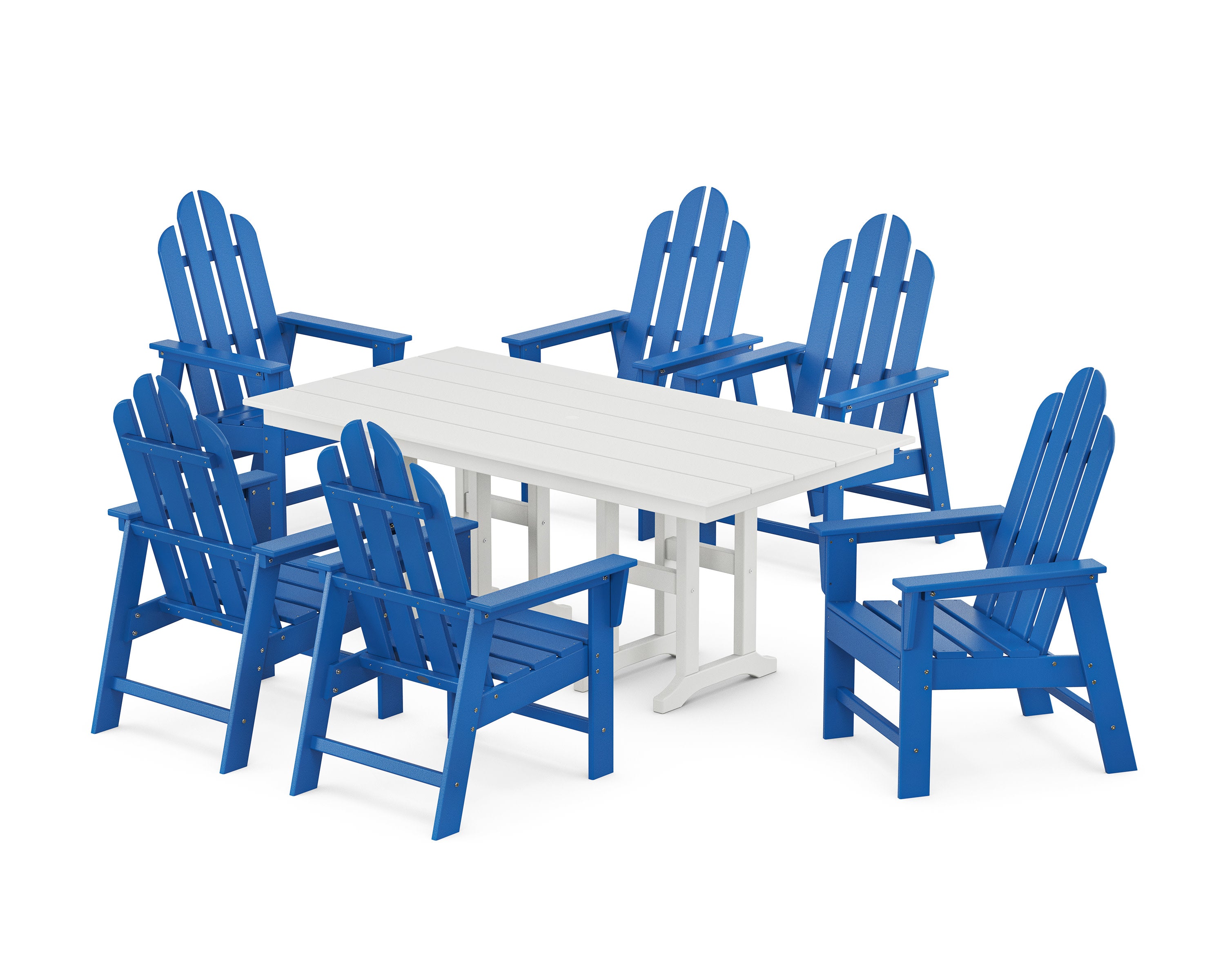 Long Island 7-Piece Farmhouse Dining Set in Pacific Blue / White