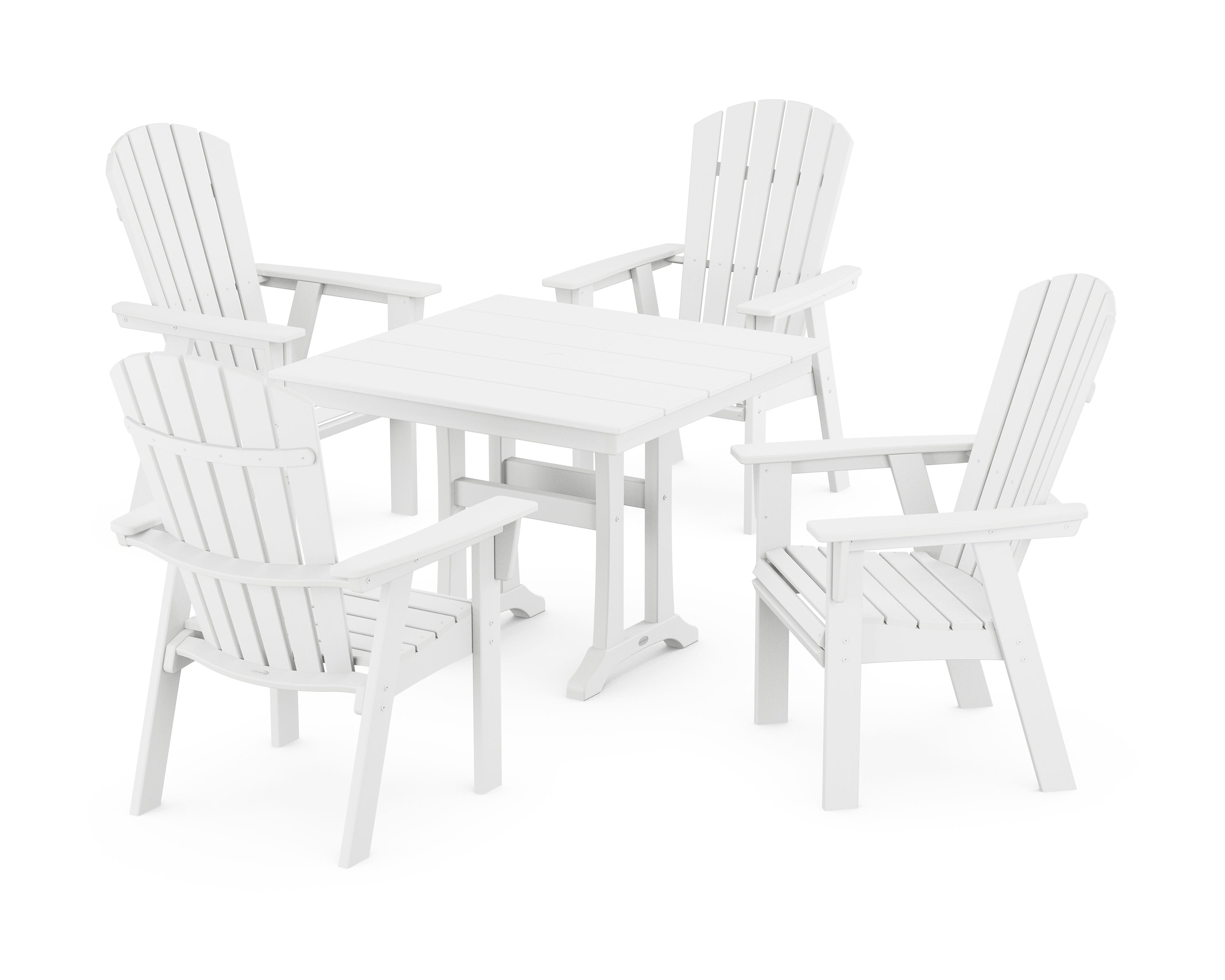 Nautical Adirondack 5-Piece Farmhouse Dining Set With Trestle Legs in White