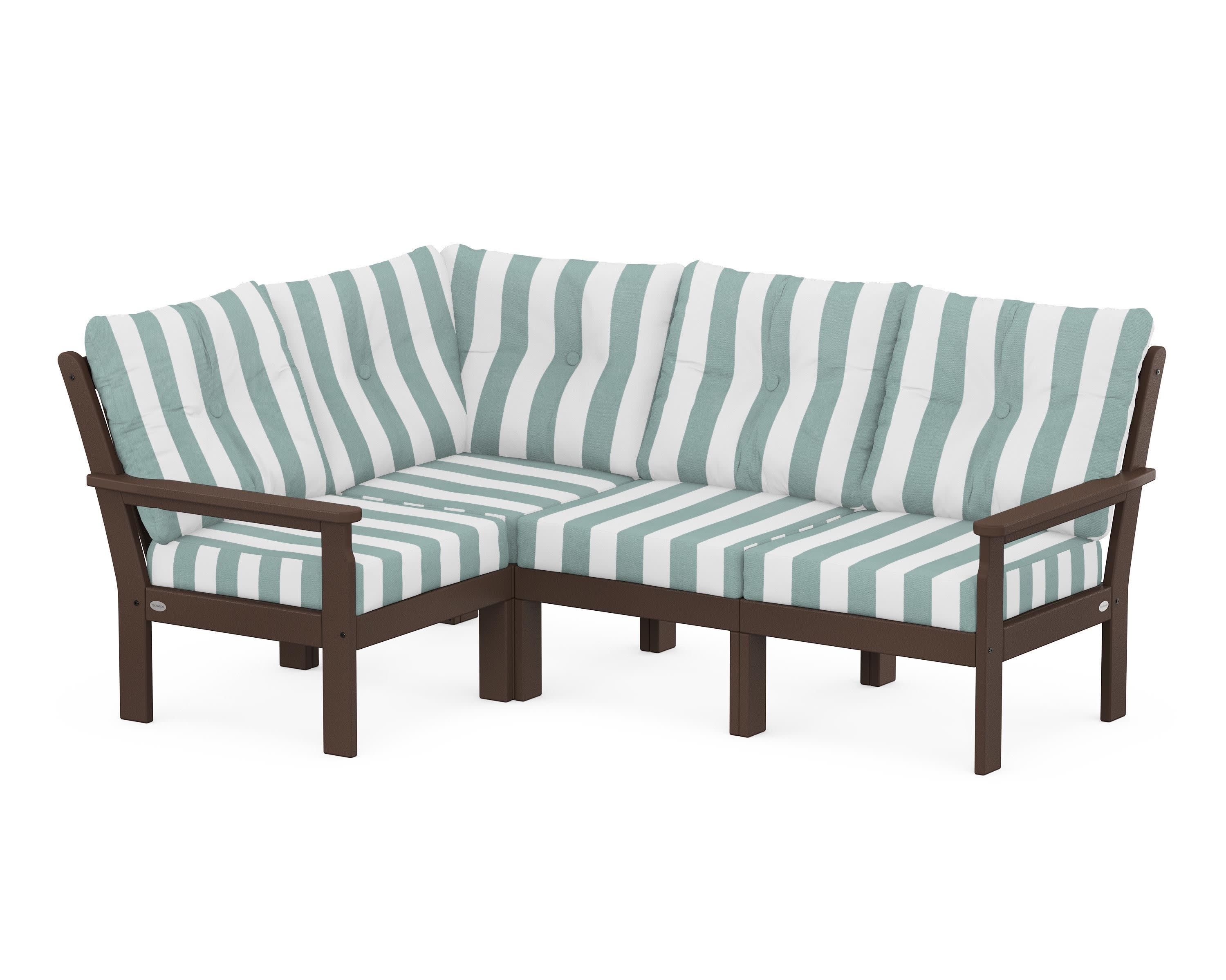 Vineyard 4-Piece Sectional in Mahogany / Cabana Stripe Glacier Spa