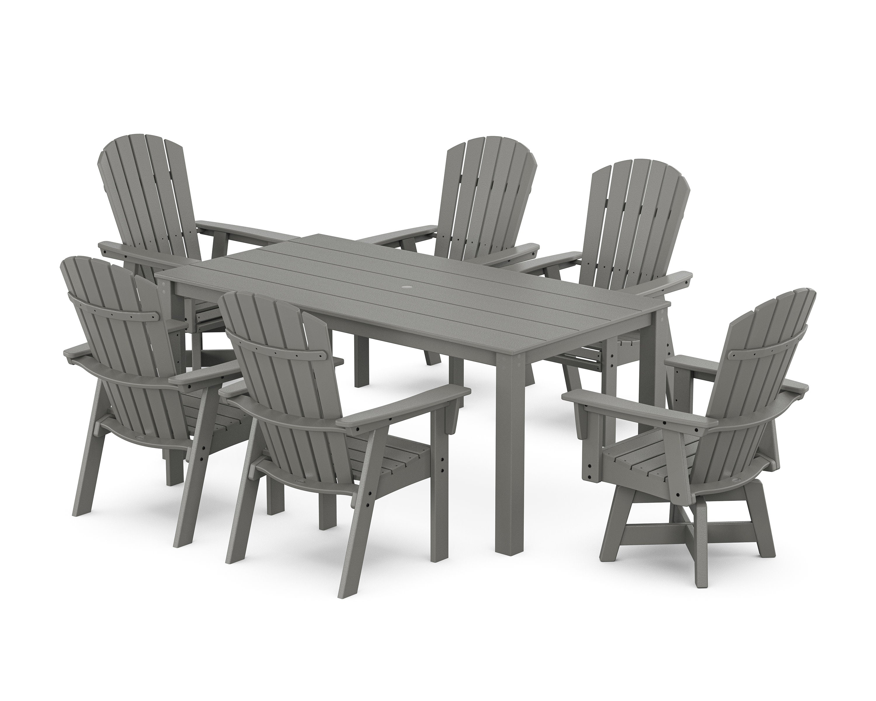 Nautical Curveback Adirondack Swivel 7-Piece Parsons Dining Set in Slate Grey