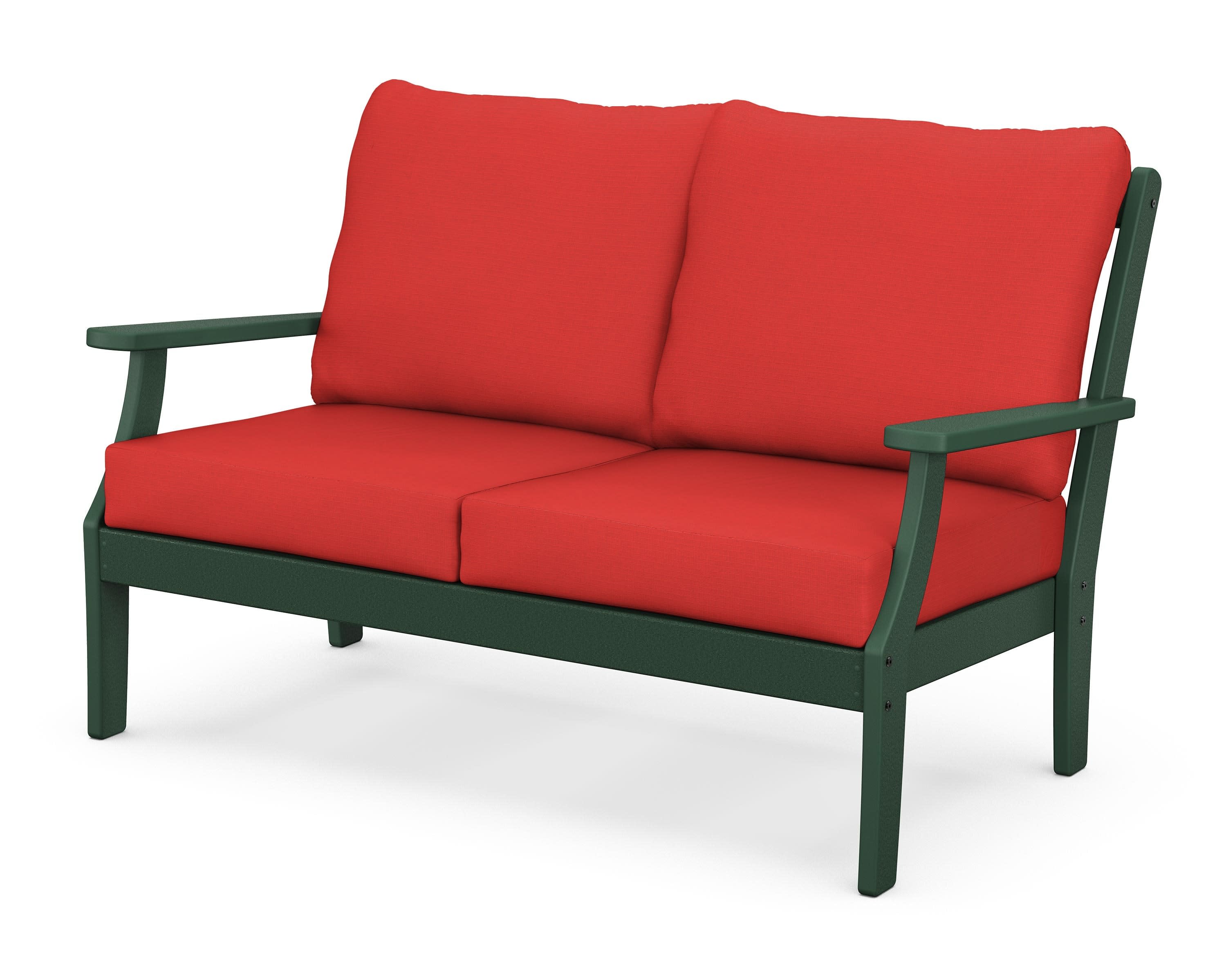 Braxton Deep Seating Loveseat in Green / Crimson Linen