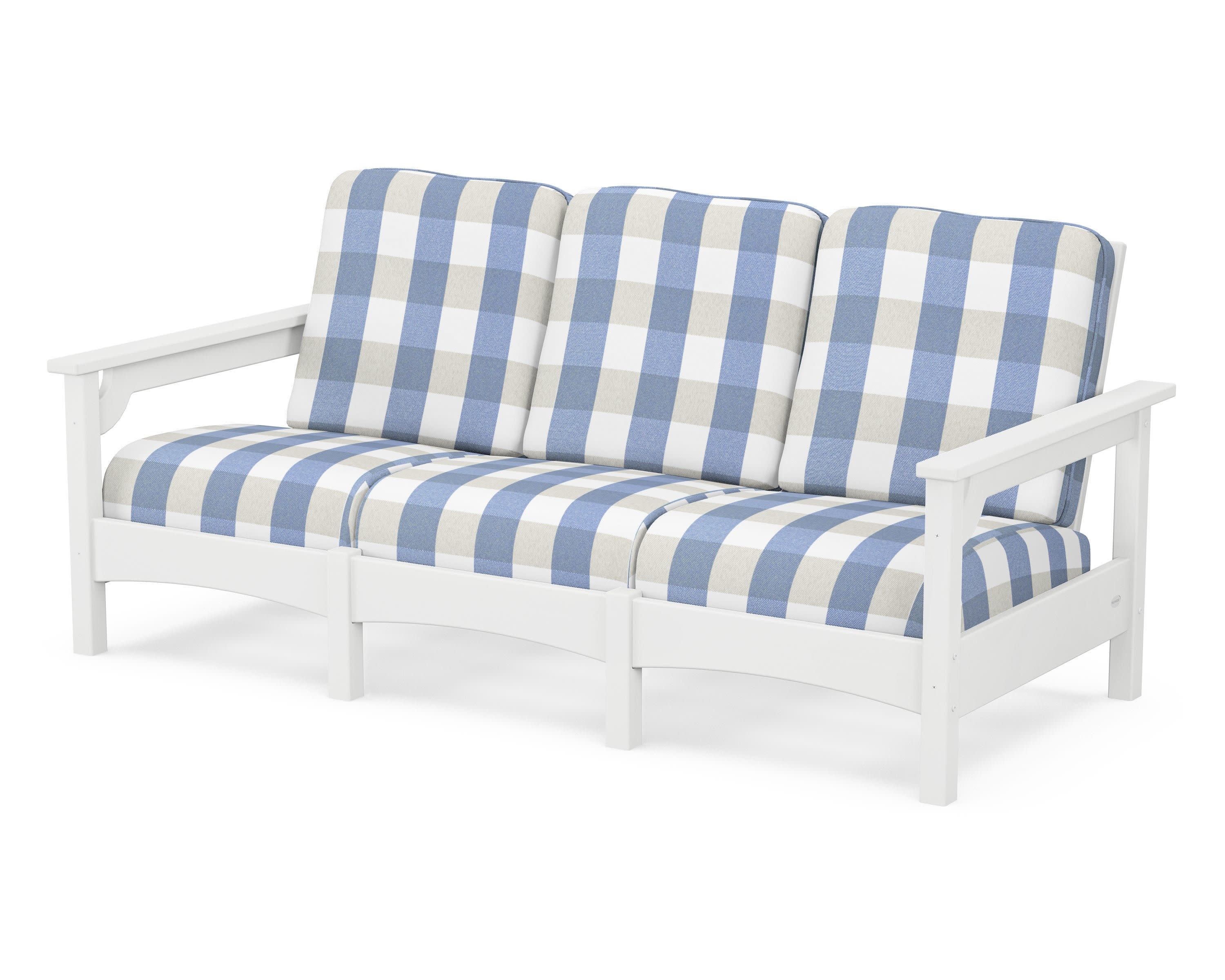 Club Sofa in White / Buffalo Plaid Sky Blue