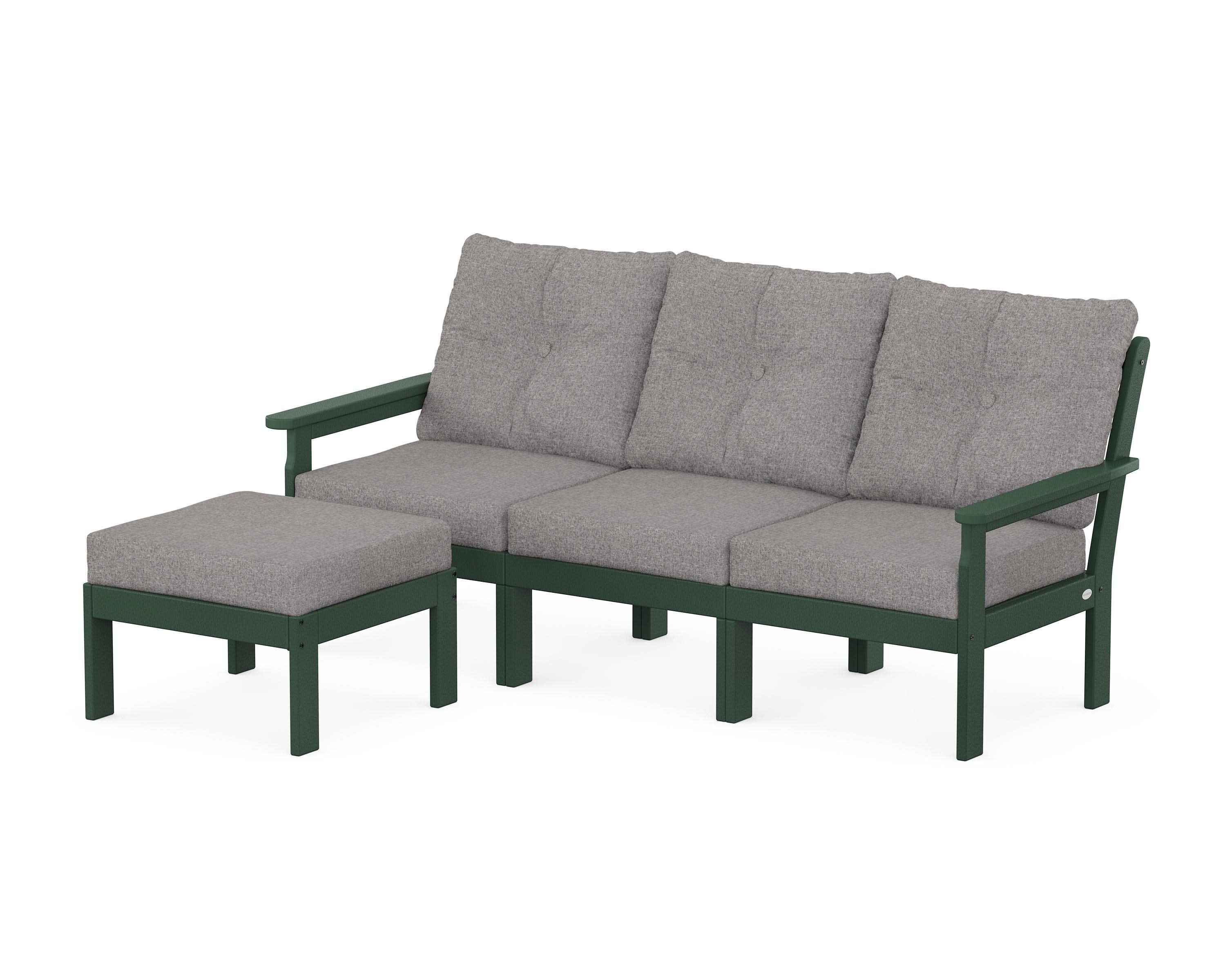Vineyard 4-Piece Sectional with Ottoman in Green / Grey Mist