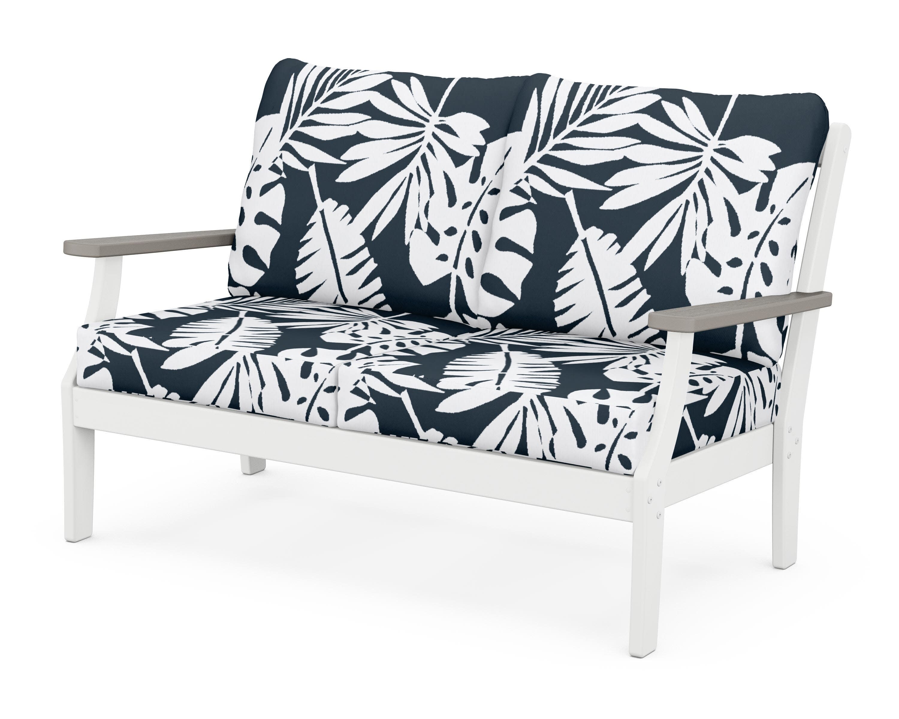 Braxton Deep Seating Loveseat in White / Driftwood / Leaf Marine Indigo