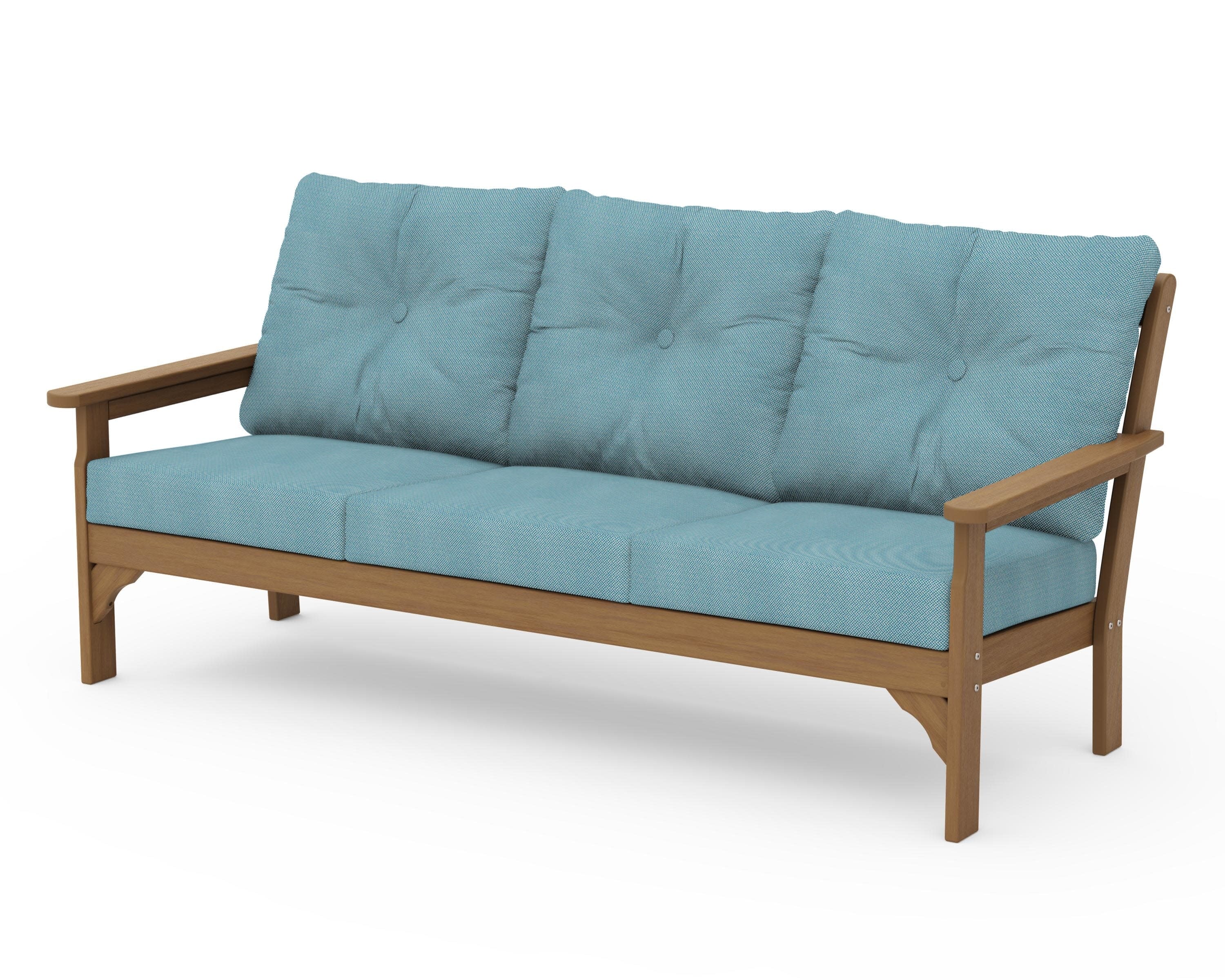 Vineyard Deep Seating Sofa in Natural / Lattice Sky Blue
