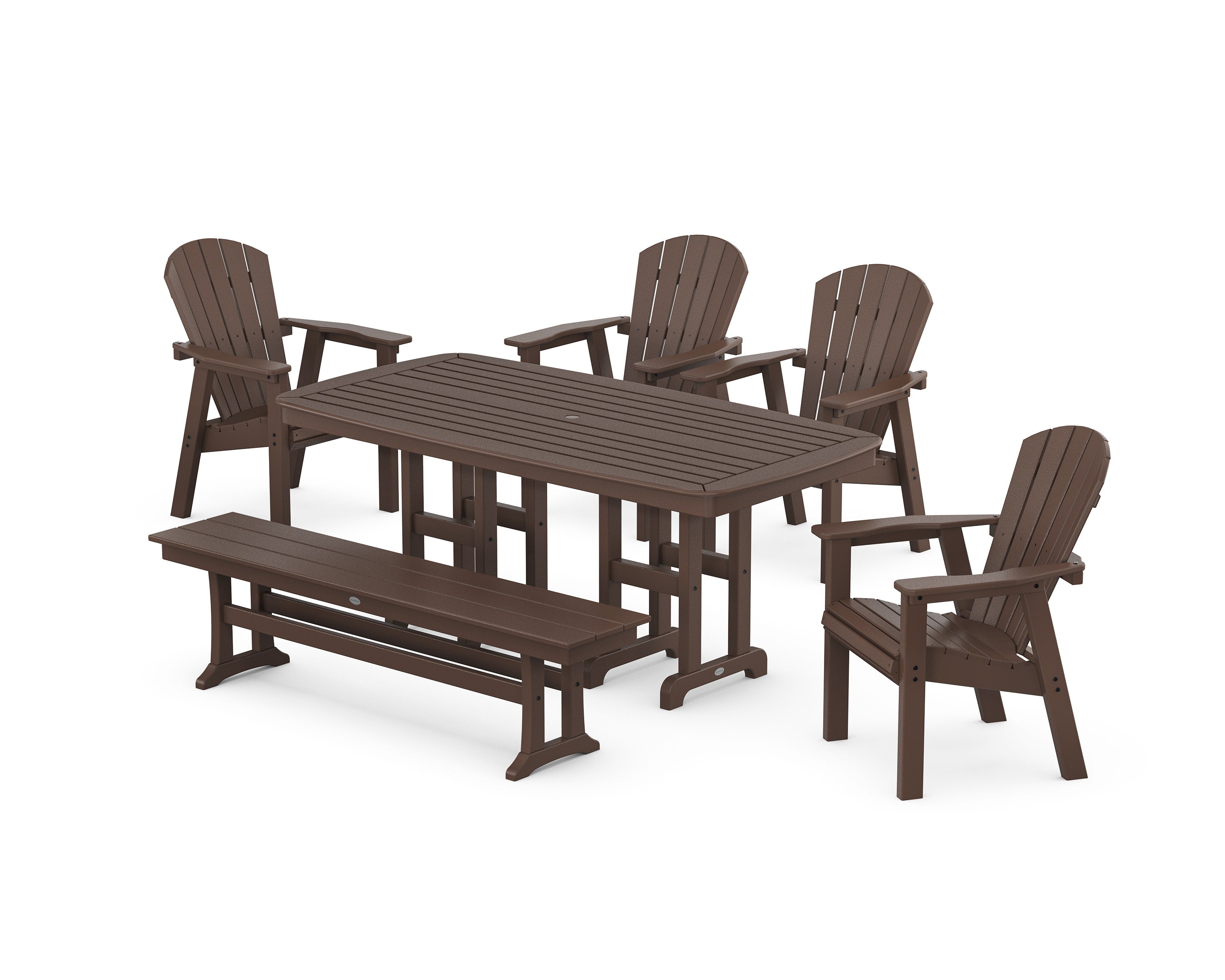 Seashell 6-Piece Dining Set with Bench in Mahogany
