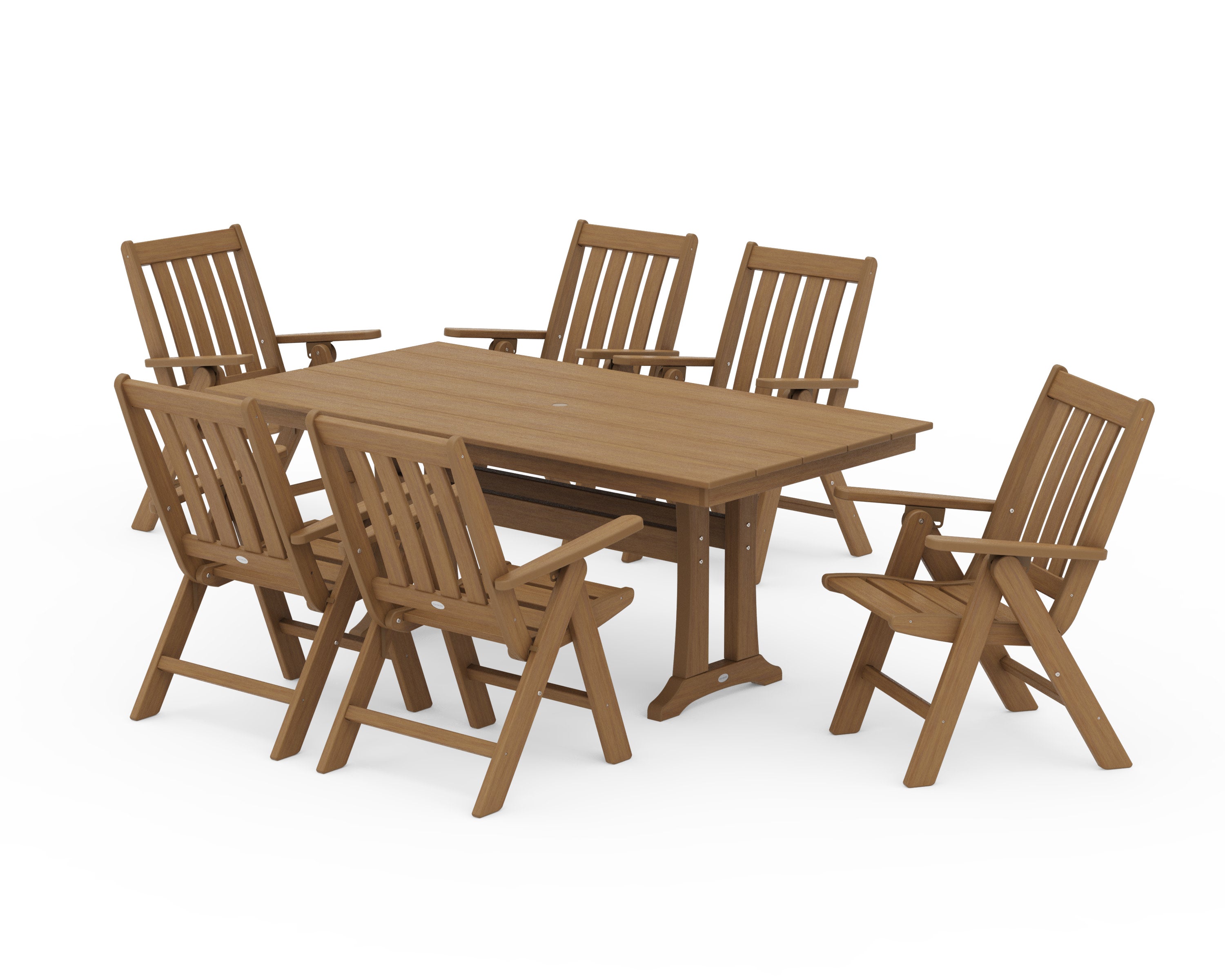 Vineyard Folding Chair 7-Piece Farmhouse Dining Set with Trestle Legs in Natural