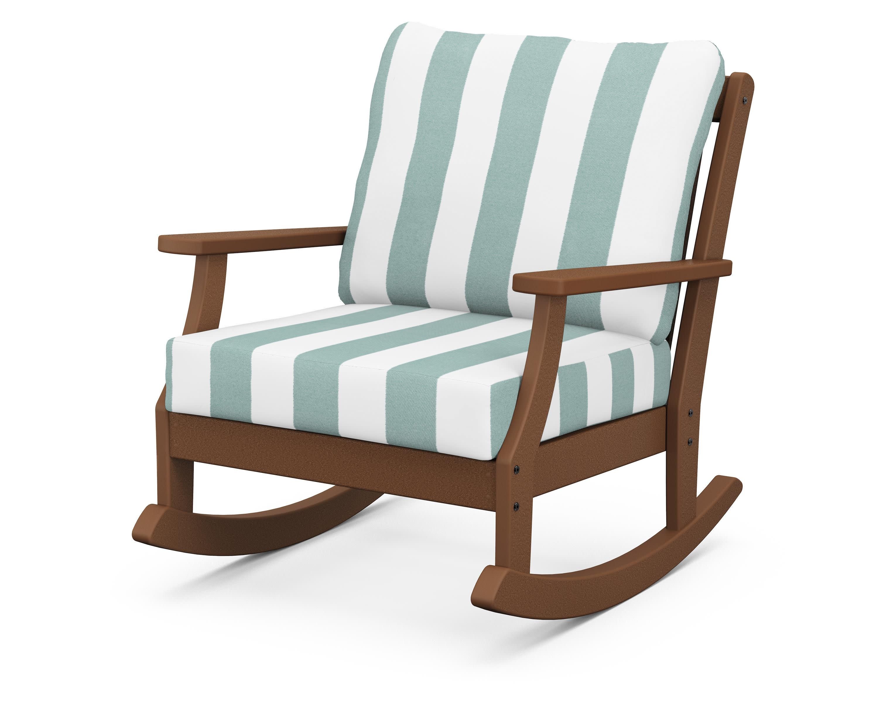 Braxton Deep Seating Rocking Chair in Teak / Cabana Stripe Glacier Spa