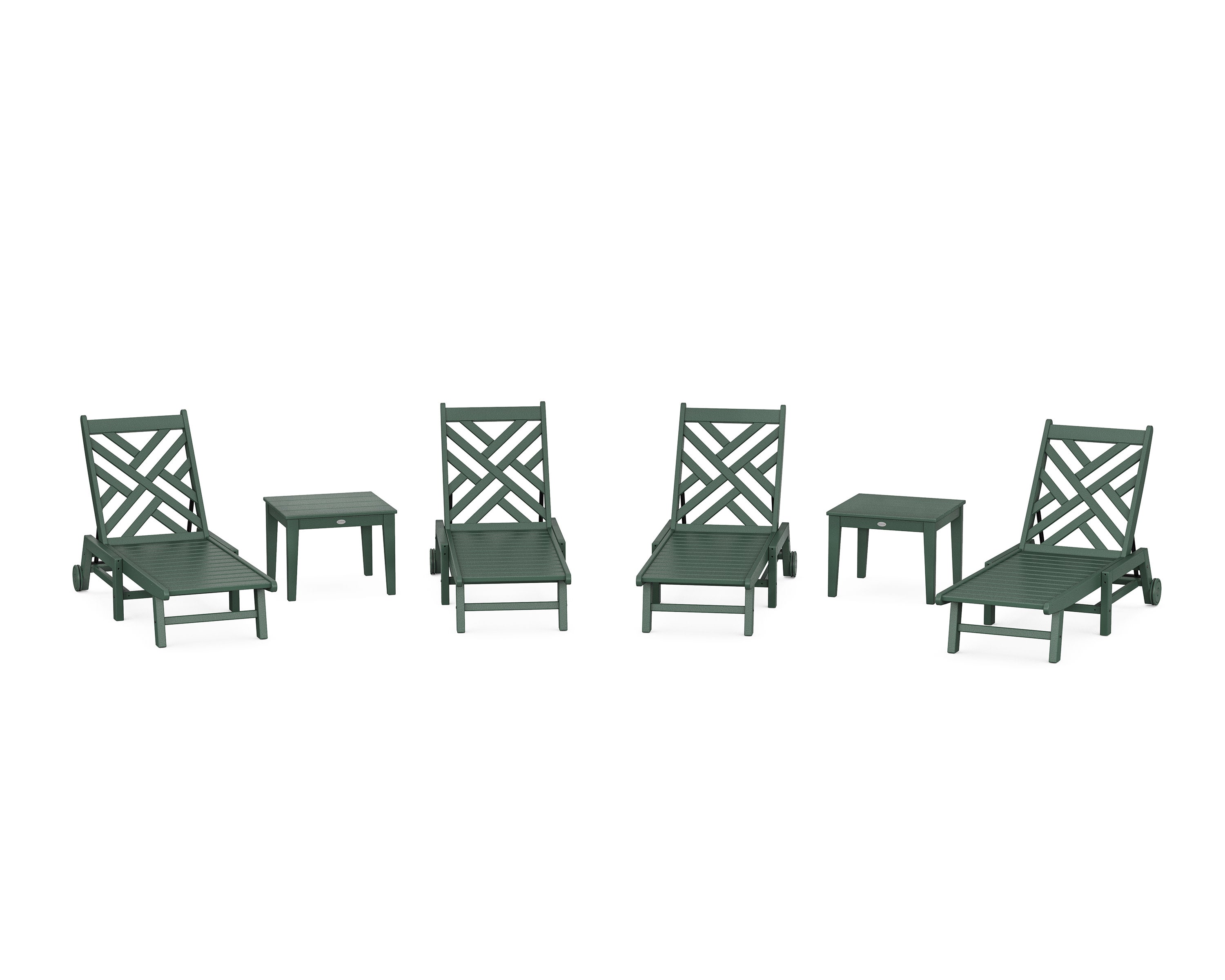 Chippendale 6-Piece Chaise Set with Wheels in Green