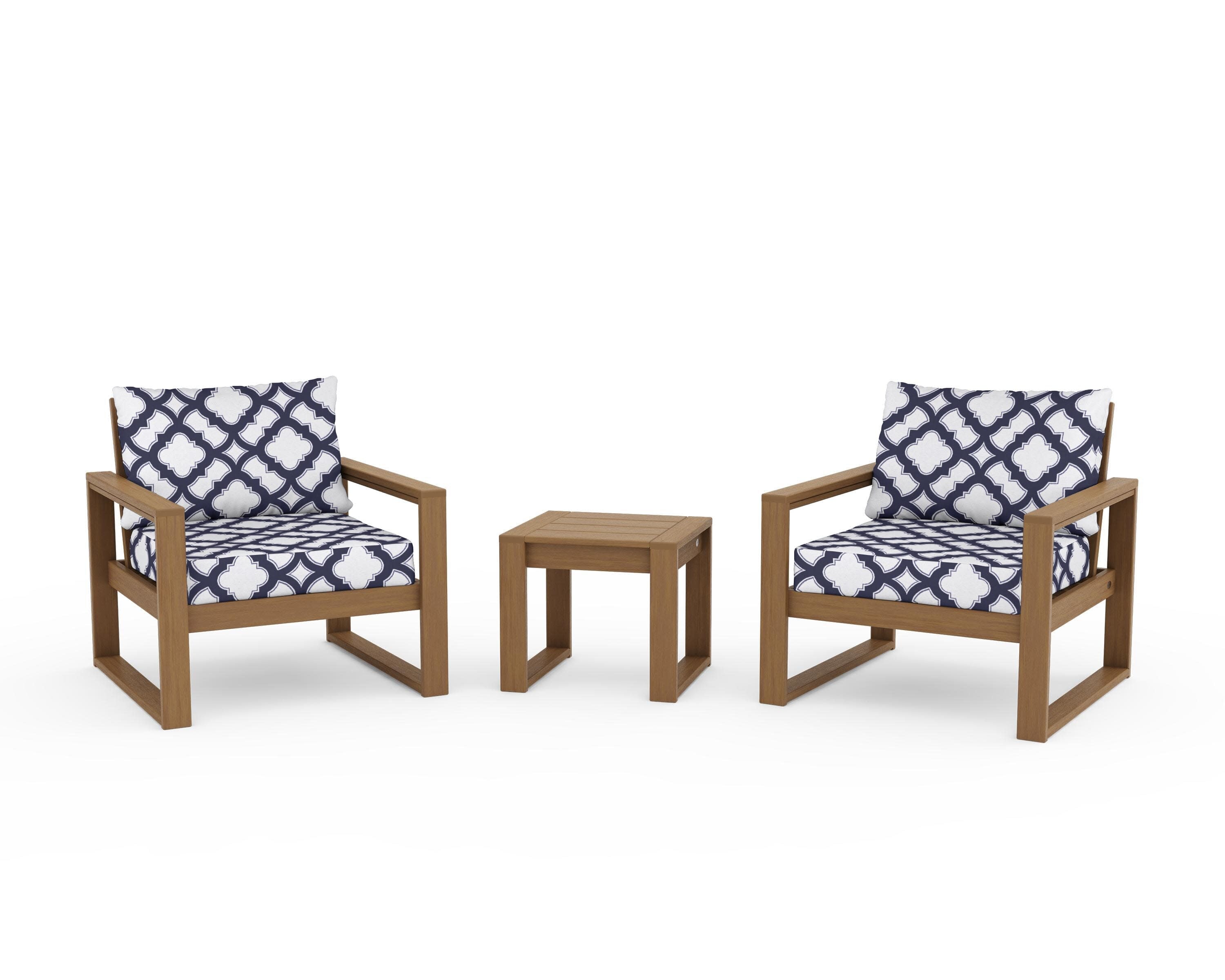 EDGE Sectional 3-Piece Deep Seating Set in Natural / Trellis Navy