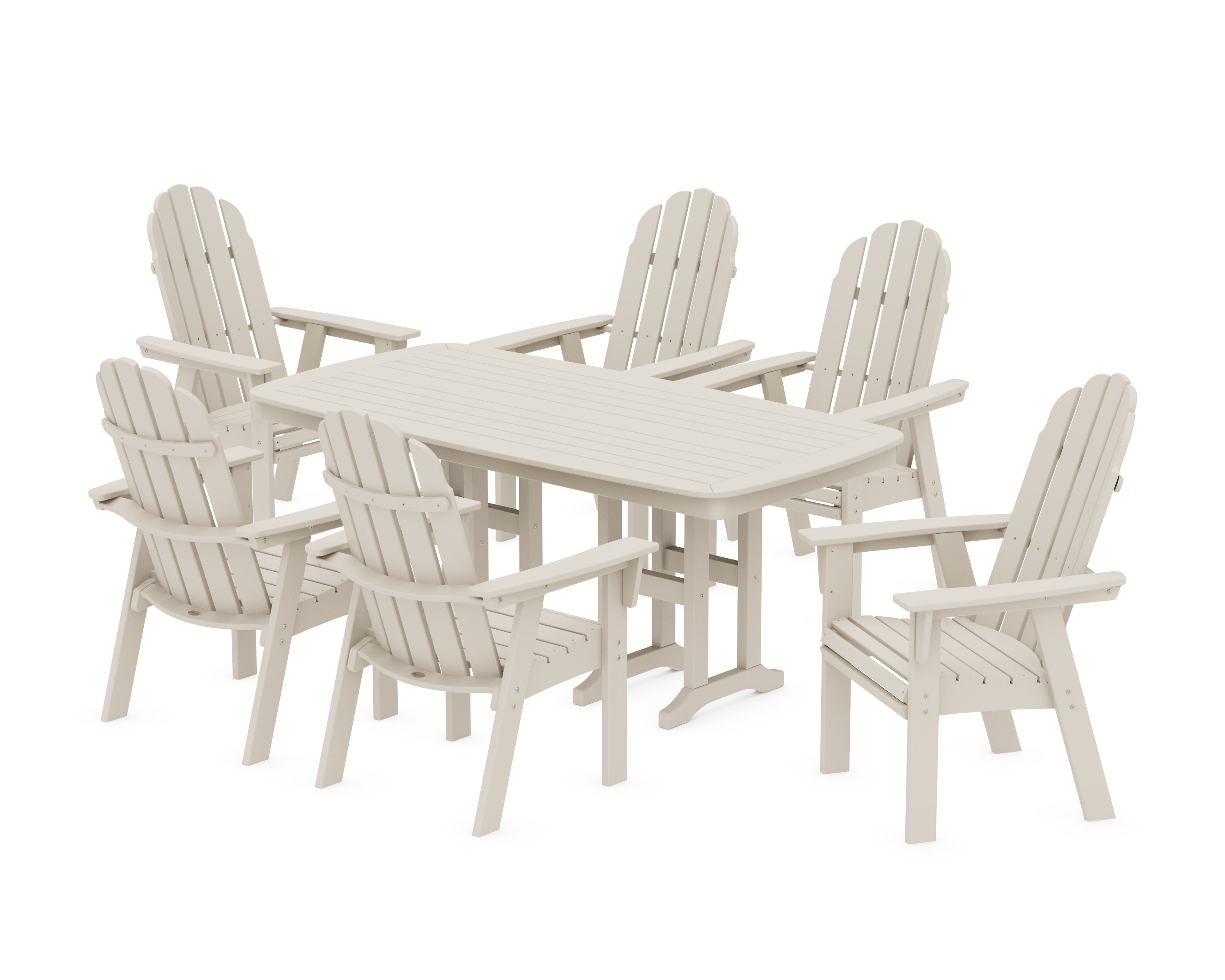 Vineyard Curveback Adirondack Chair 7-Piece Dining Set in Sand