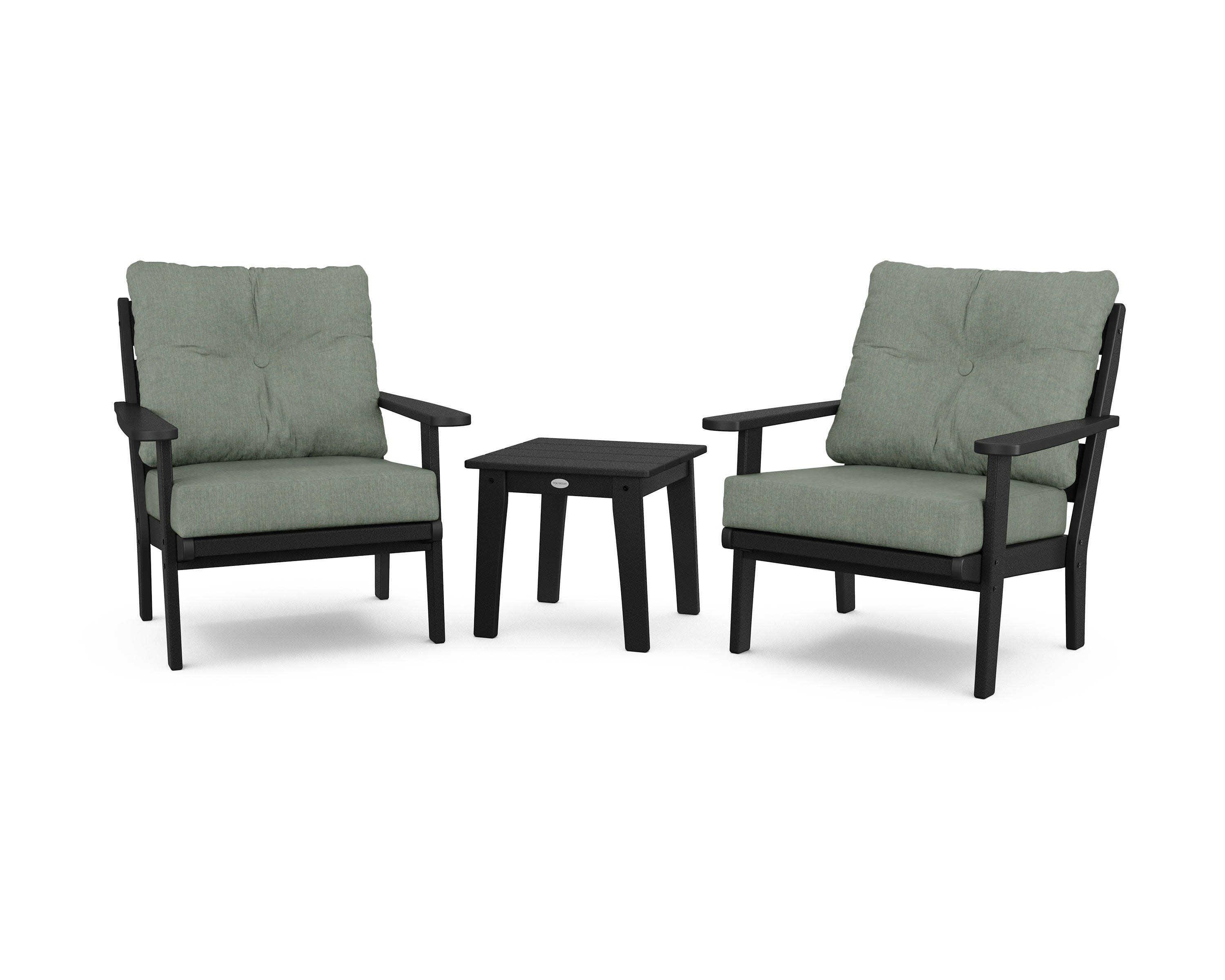 Lakeside 3-Piece Deep Seating Chair Set in Black / Cast Sage