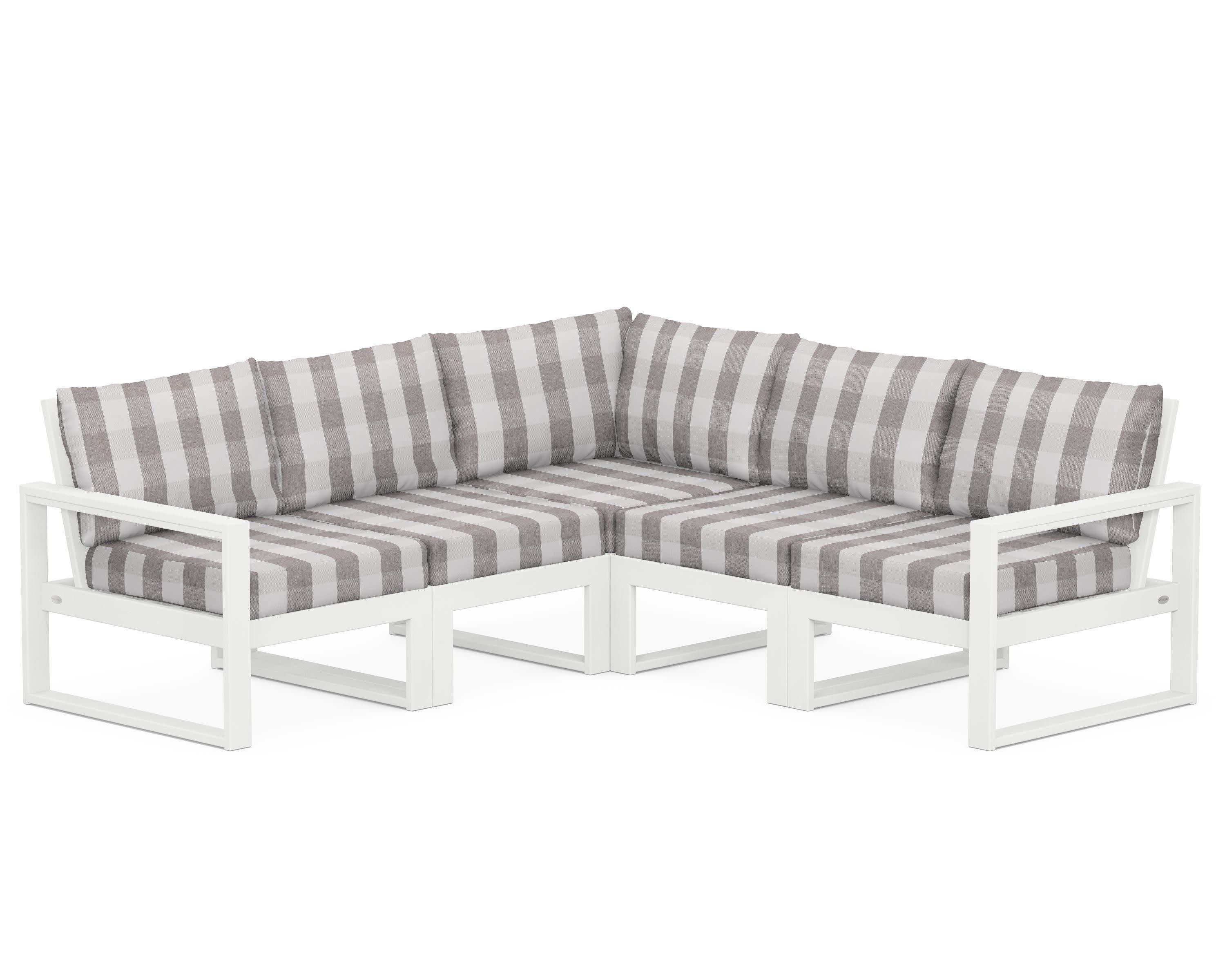 EDGE 5-Piece Modular Deep Seating Set in Vintage White / Buffalo Plaid Grey Mist