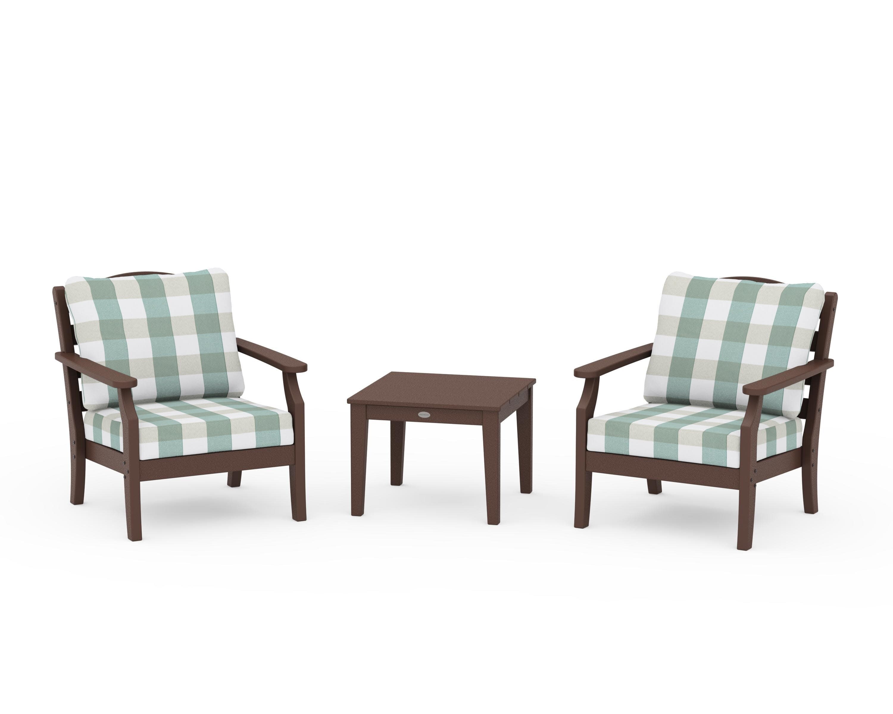 Savannah 3-Piece Deep Seating Set in Mahogany / Buffalo Plaid Glacier Spa