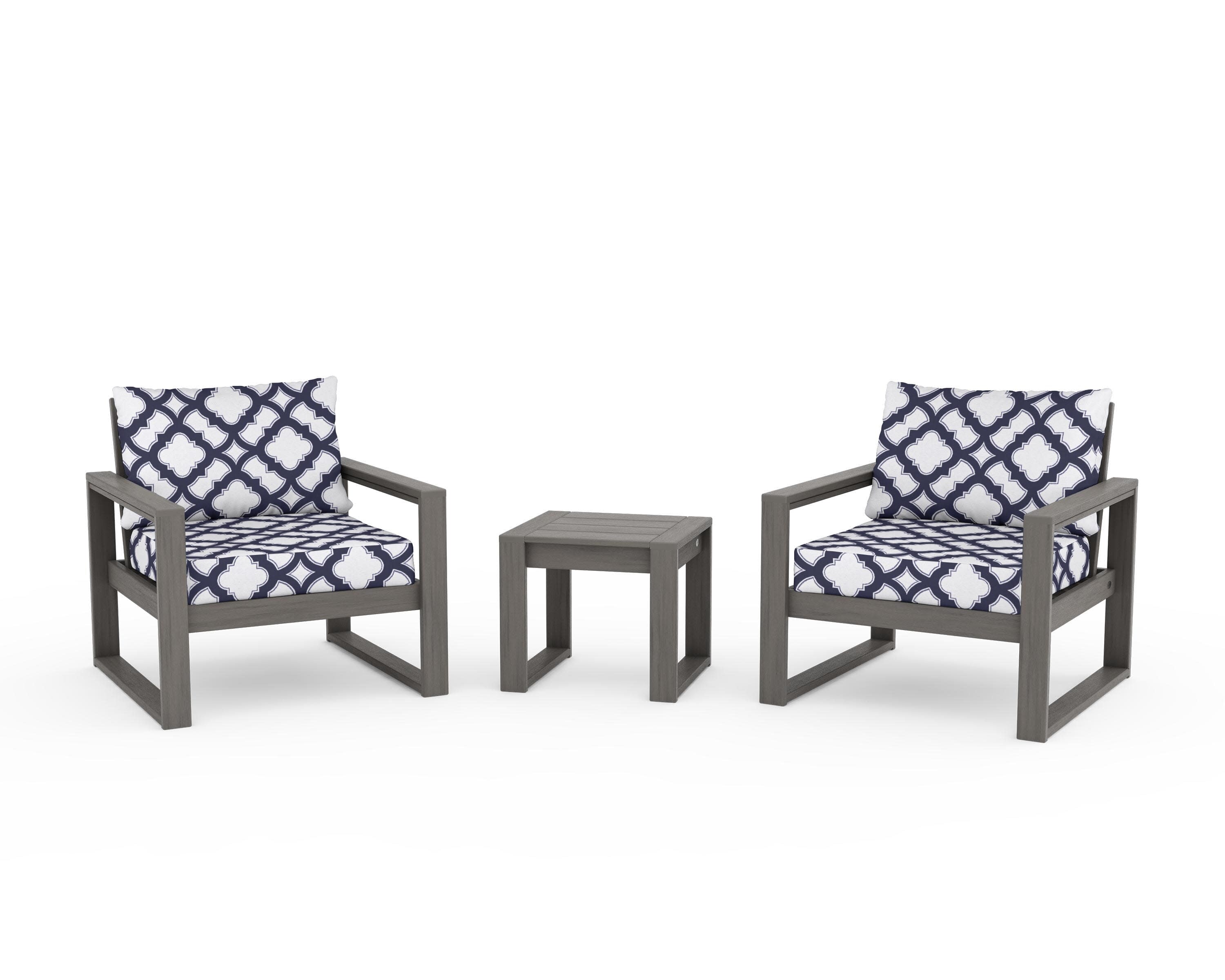 EDGE Sectional 3-Piece Deep Seating Set in Driftwood / Trellis Navy